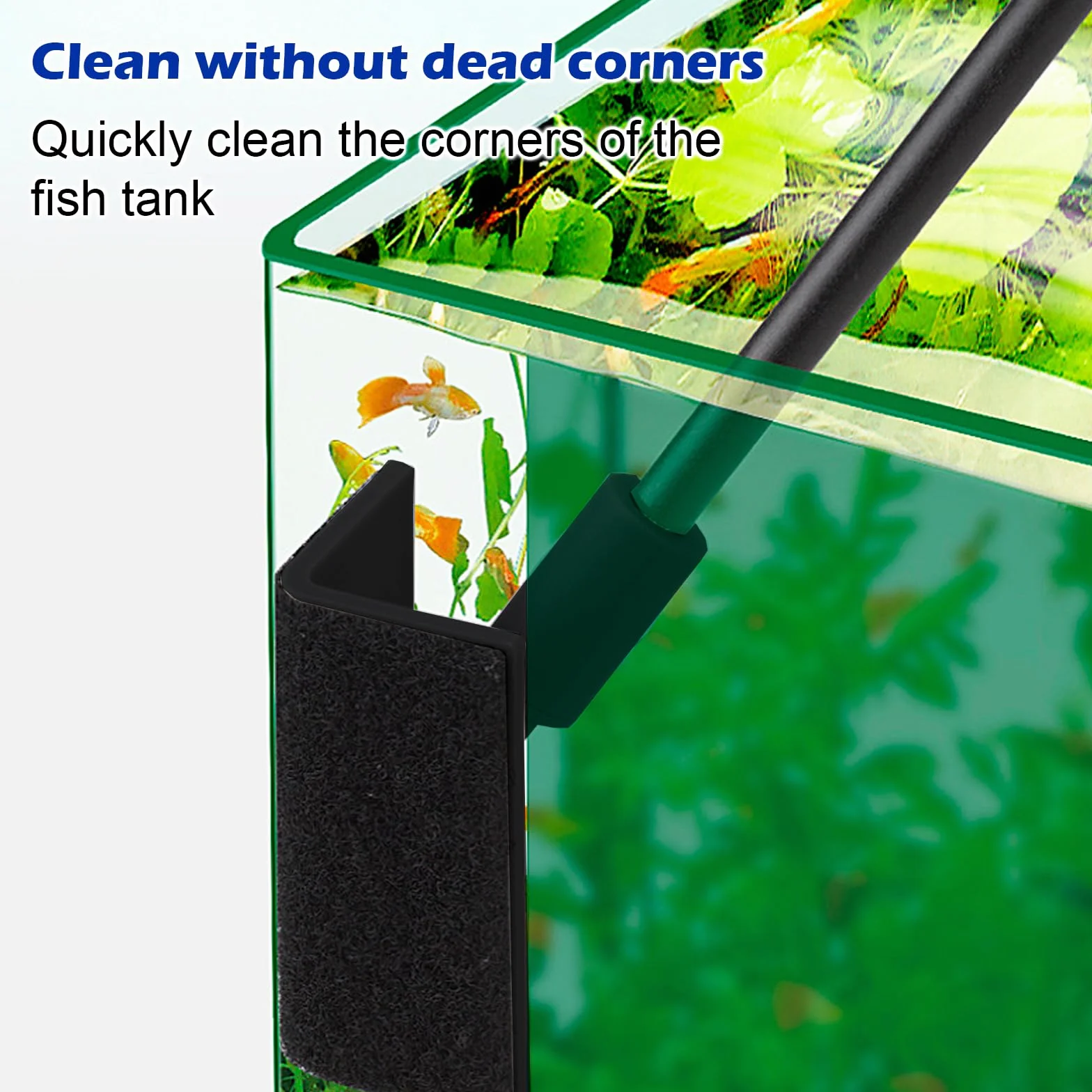 Kit de Nettoyage Aquarium 3-en-1 36 cm, Nettoyeur de Vitres avec Grattoir à Algues, Brosse Triangulaire et d’Angle pour Nano Aquariums