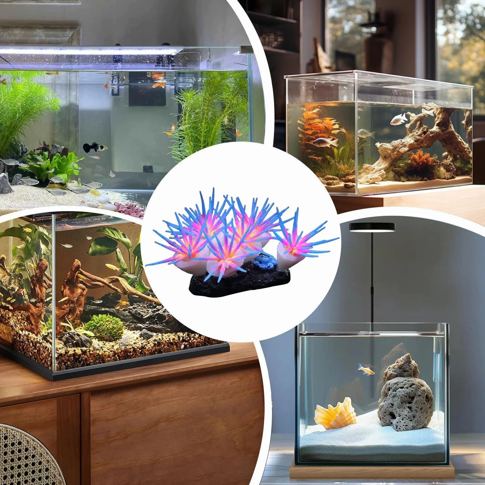 Générique Fish Tank Glowing Coral Ornaments Silicone Soft Coral Decorations 3.94x2.36in Artificial Luminous Aquarium Plants Freshwater