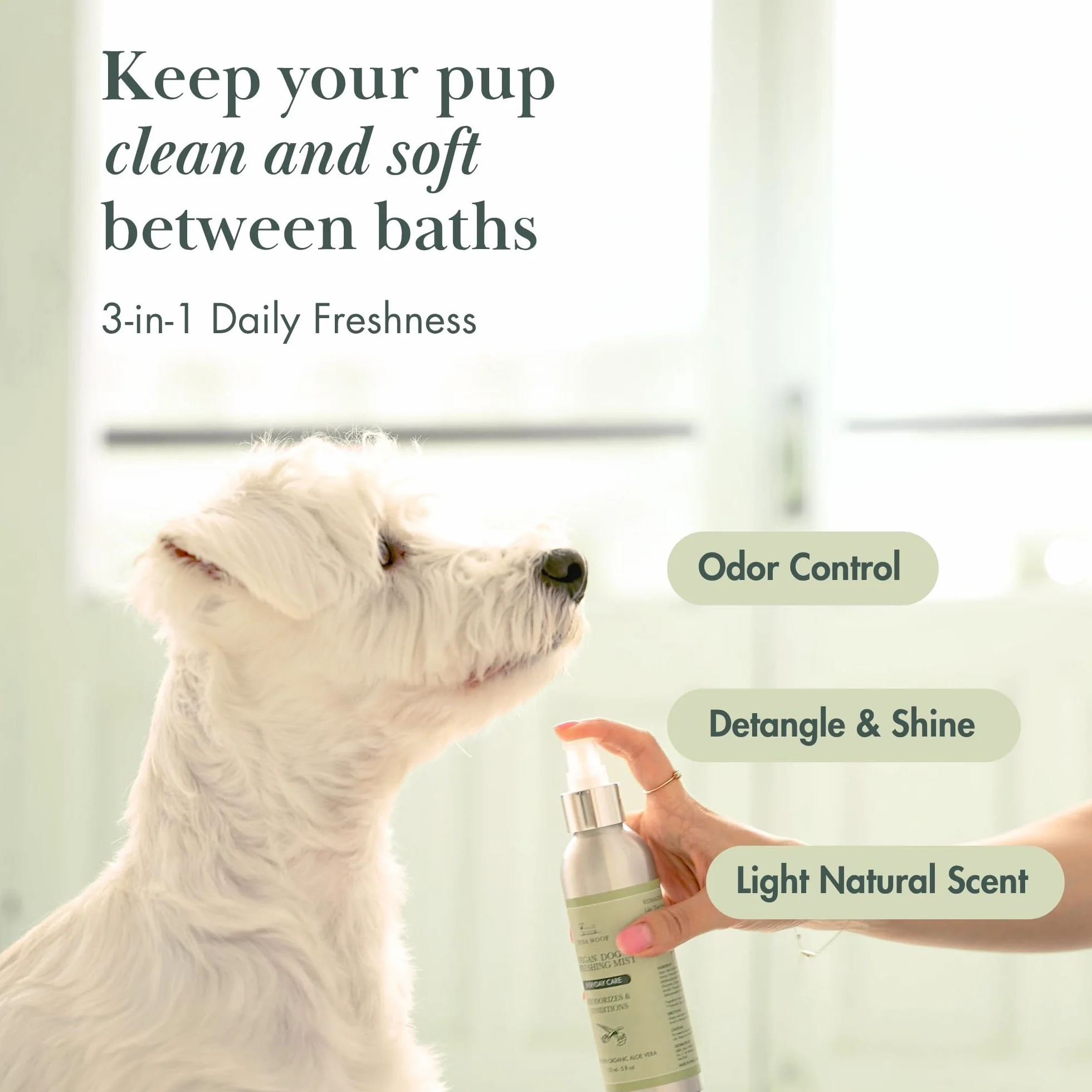 Nina Woof Spray désodorisant vegan pour chien 150 mL neutralise les odeurs rafraîchit démêle le pelage pH équilibré