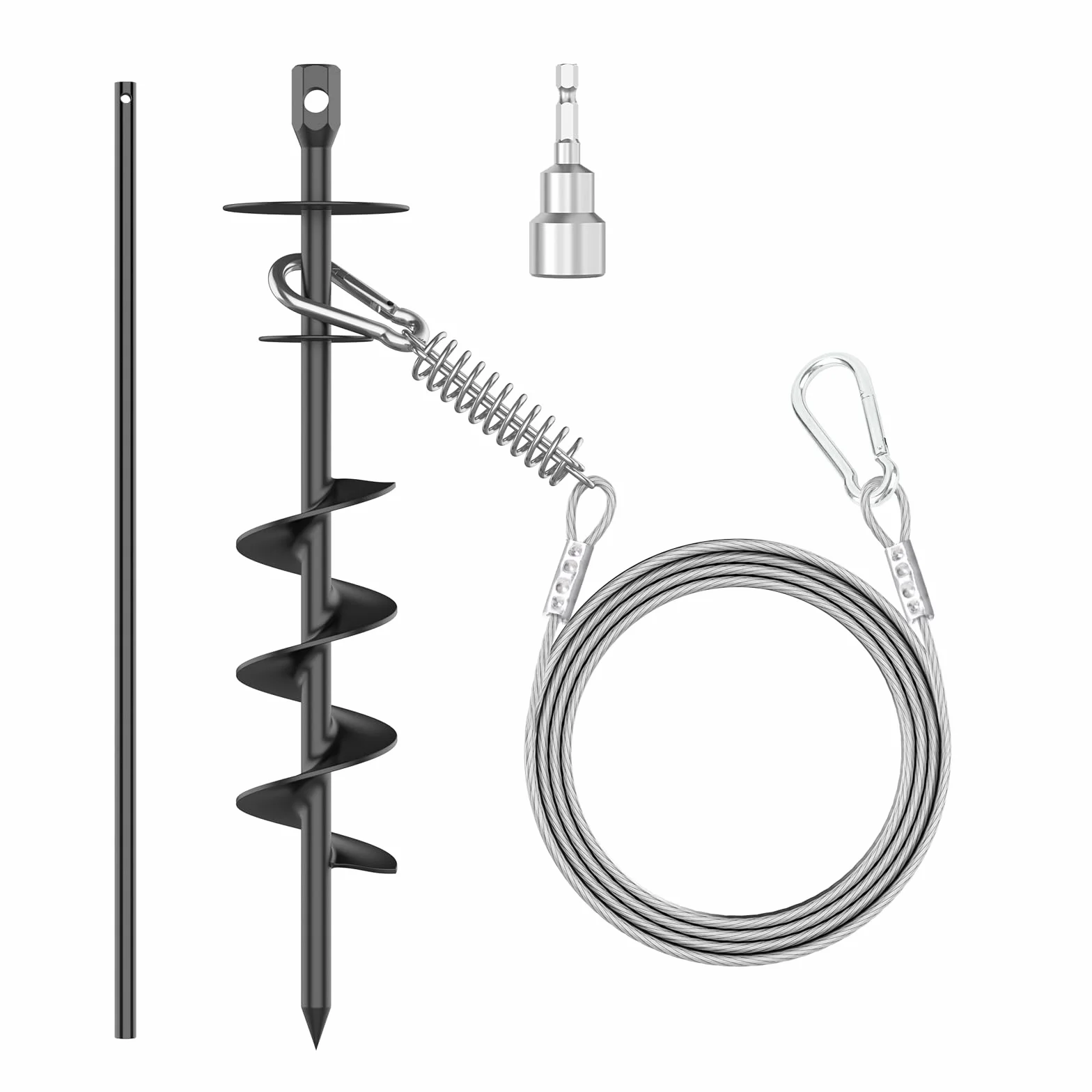 Câble d'arrimage robuste 9,1 m pour chien avec piquet pivotant 360° ancrage sol jusqu'à 99,8 kg extérieur