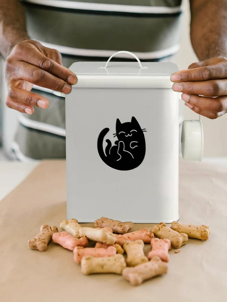 Récipient de rangement pour nourriture pour chien et chat de 6 L, conteneurs alimentaires mignons pour animaux de compagnie avec couvercles, bol de nourriture pour chat en métal hermétique, récipient