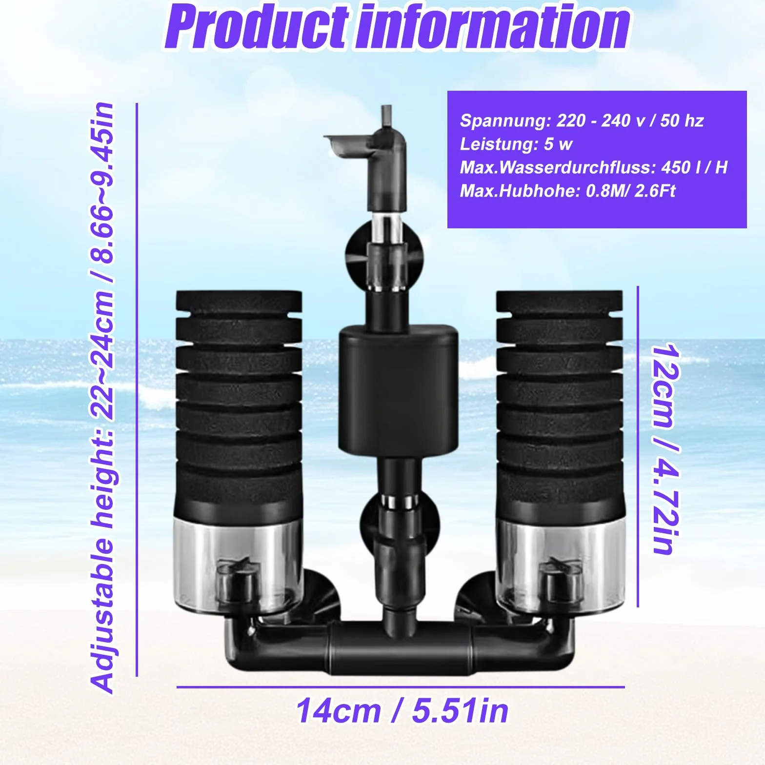 Filtre Éponge d'Aquarium avec Pompe, Filtre Interne, Double Filtre Éponge Réglable pour Aquariums