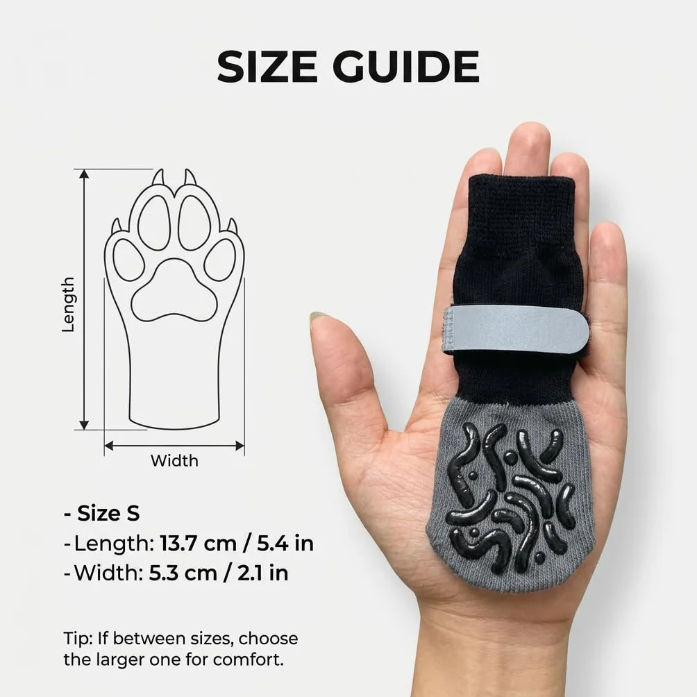 Chaussettes Antidérapantes pour Chien 2 Paires, Protège-Pattes Réglables avec Motifs en Silicone