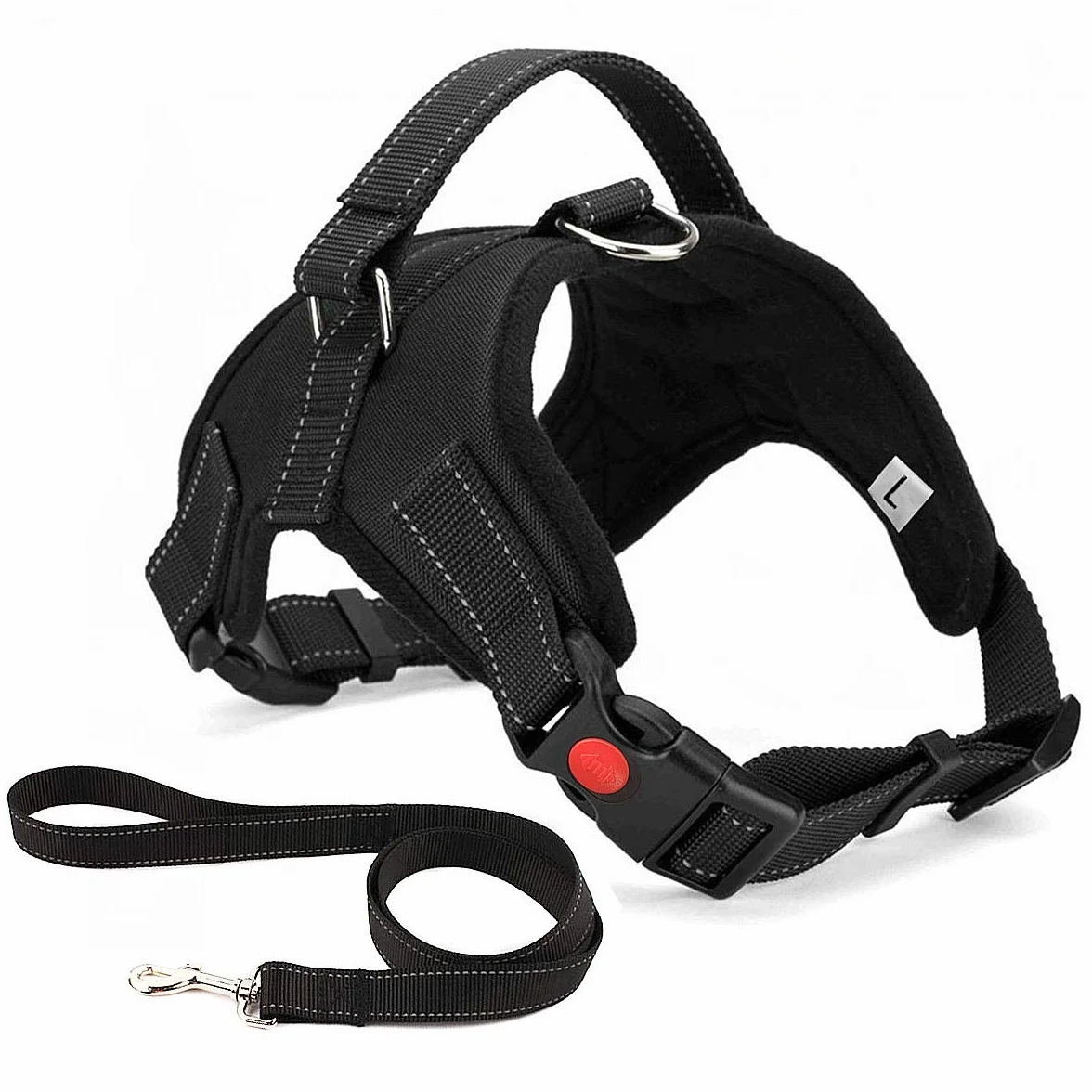 Harnais pour Chien sans Traction, Confort Réglable et Respirable, Laisse Incluse, pour Petit à Grand Chiens, Noir