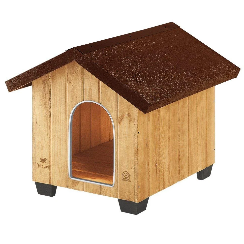 Ferplast Niche pour Chiens pour l'extérieur Domus Medium en Bois FSC, Pieds isolants en Plastique, Grille pour l'aération, Porte Anti-morsures en Aluminium