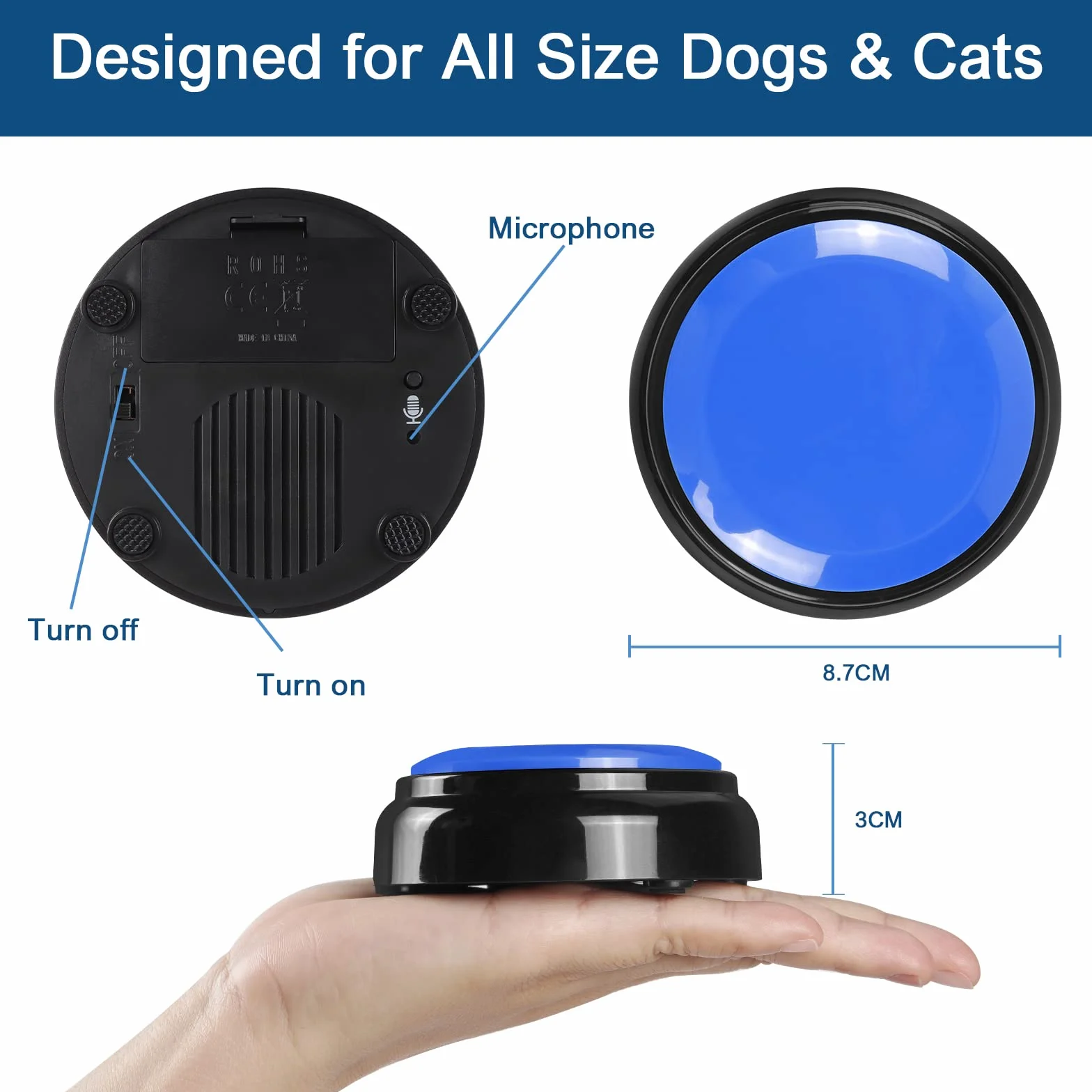BEAN LIEVE Lot de 4 Boutons enregistrables pour Chien pour la Communication et l'entraînement, Buzzer de Commande pour Animaux de Compagnie avec 16 Autocollants gratuits