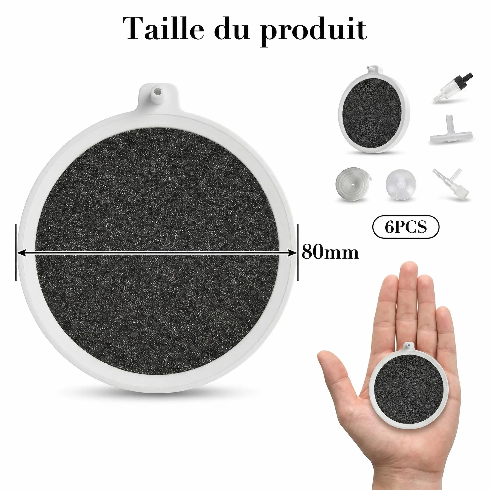 Diffuseur d'air Aquarium 6 pièces – Pierre à air Nano Bulles Fines Silencieux – Kit avec Tuyau 2 m, Clapet Anti-Retour, Valve Réglable