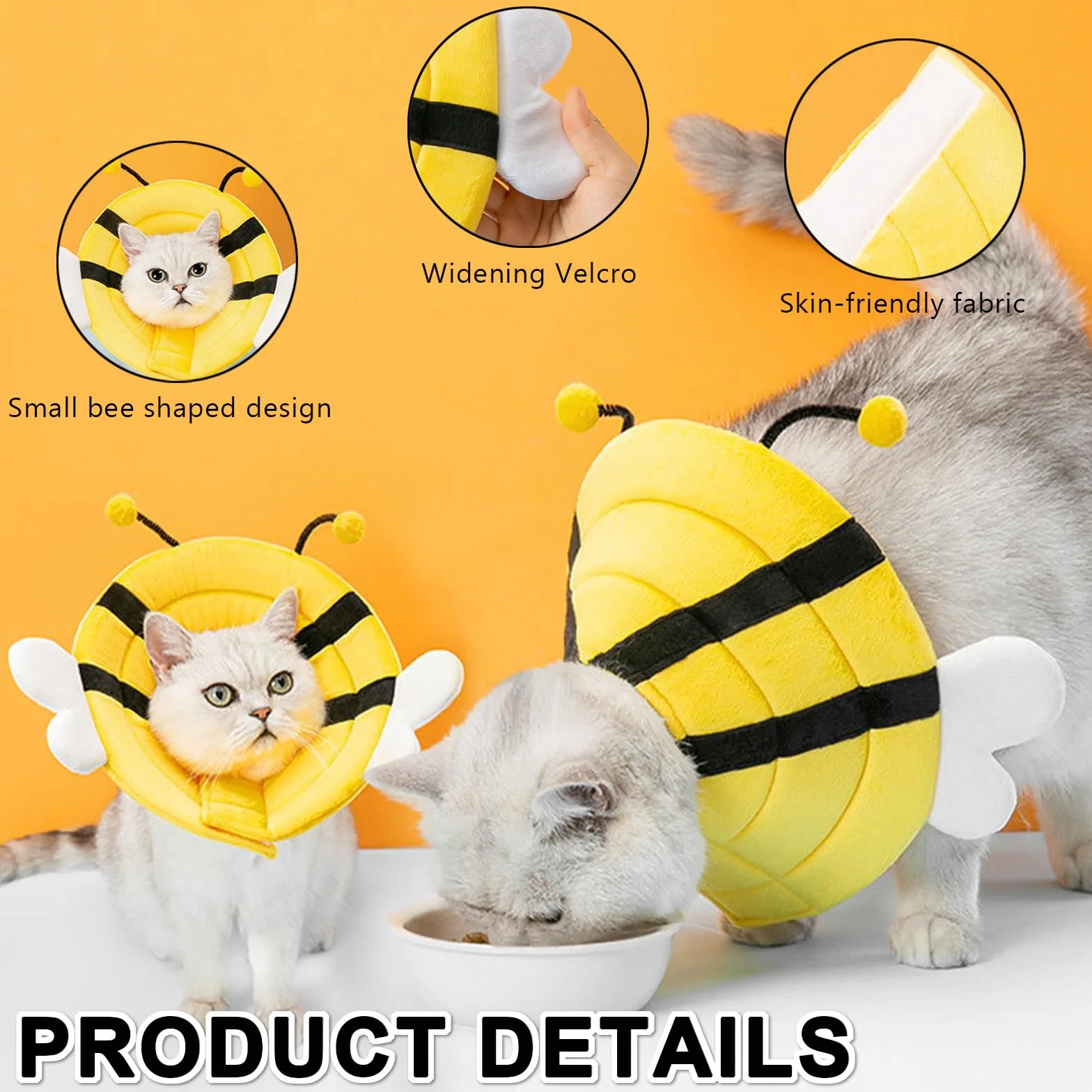 Collier Médical Souple pour Chat et Petit Chien – Abeille S (20–23 cm) – Protection Post-opératoire Ajustable Lavable