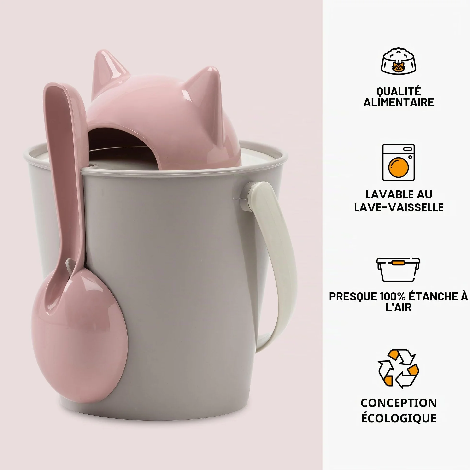 United Pets Crick Seau à Croquettes pour Chats Rose Gris Cuillère Mesure Incluse