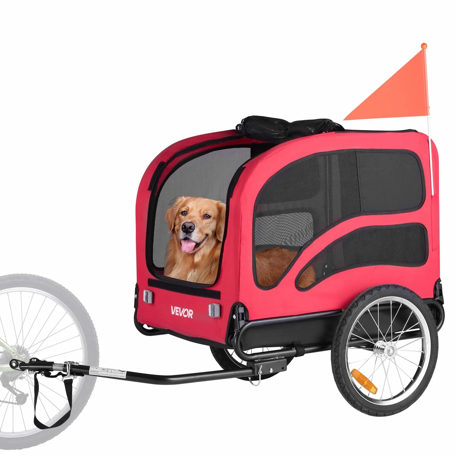 VEVOR Remorque de Vélo Chien Pliable Charge 45 kg Porte Animaux de Compagnie de Vélo Cadre Facile à Plier avec Roues à Dégagement Rapide, Coupleur de Vélo Universel,Réflecteurs, Drapeau