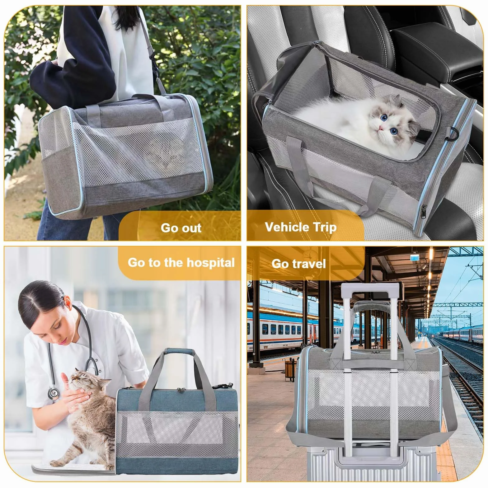 Caisse de Transport Chat Parois Souples, Respirant et Pliable Sac Transport Chat, Bandoulière Réglable Sac de Transport pour Chien Animaux de Petite et Moyenne Taille Jusqu'à 7,5kg