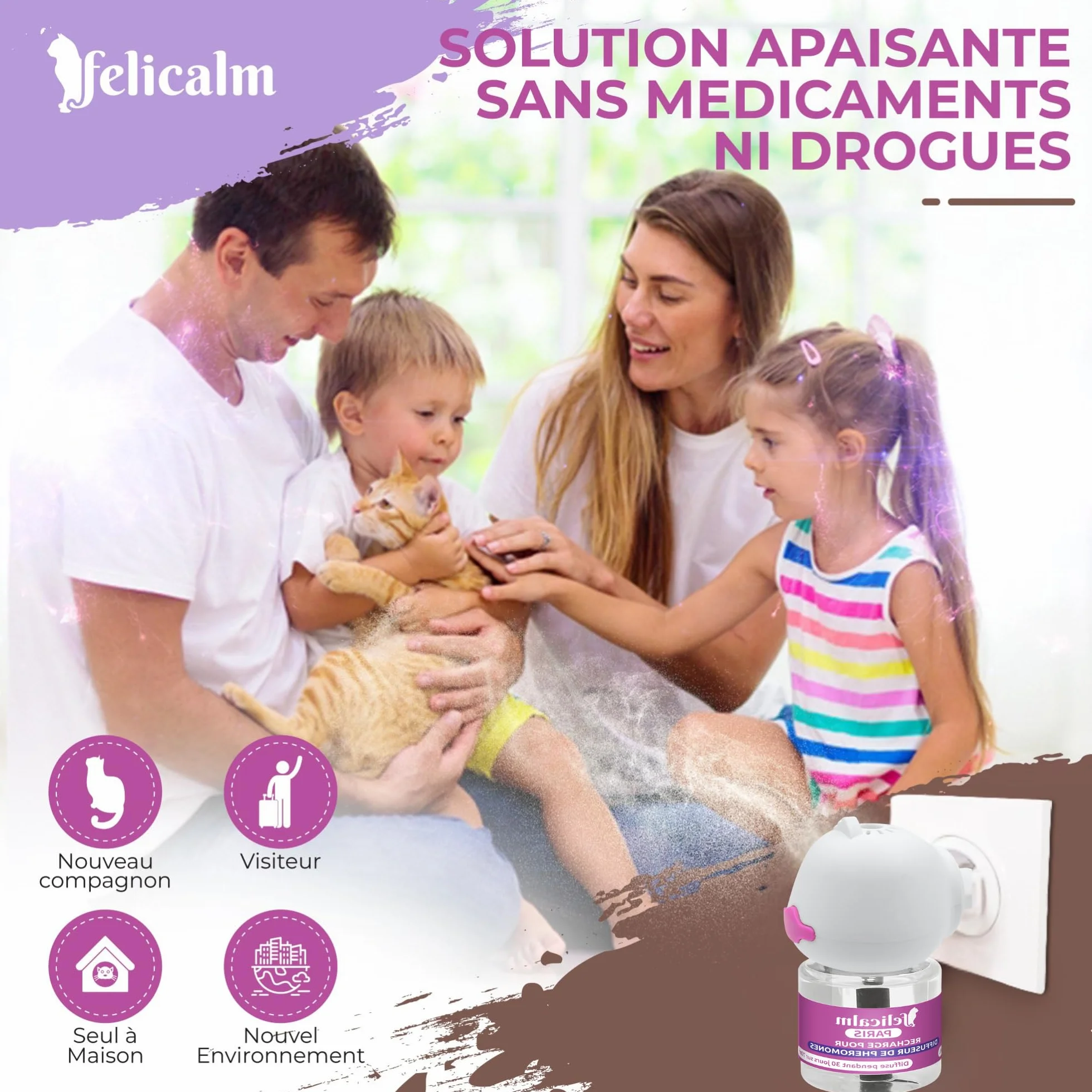 PHEROMONE Diffuseur Intelligent pour Chat et Chaton 48ML Anti Stress Calmant