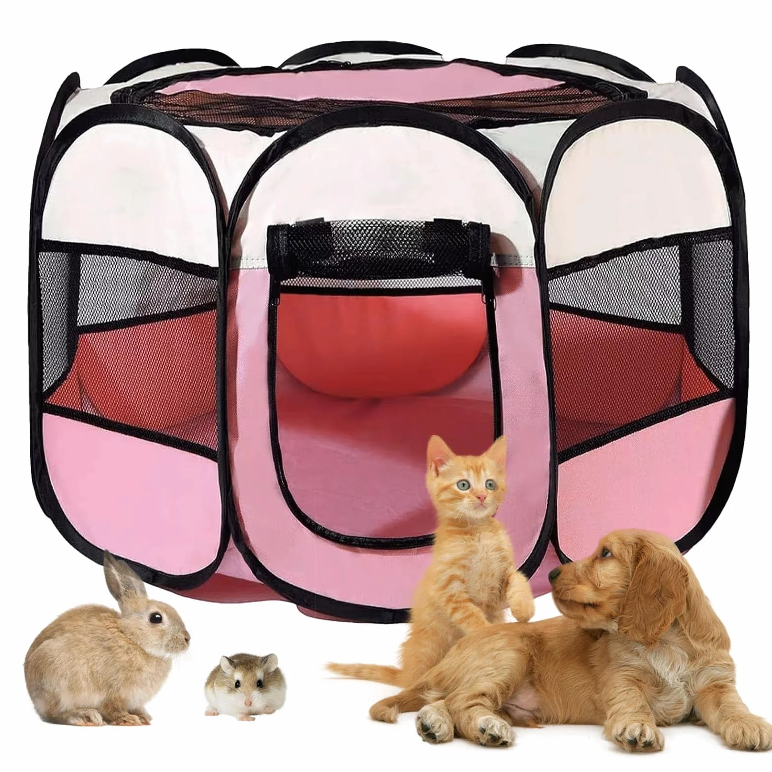 Boîte à Chiots Pliable 74 x 74 x 43 cm Rouge Rose pour Chat Lapins Intérieur Extérieur