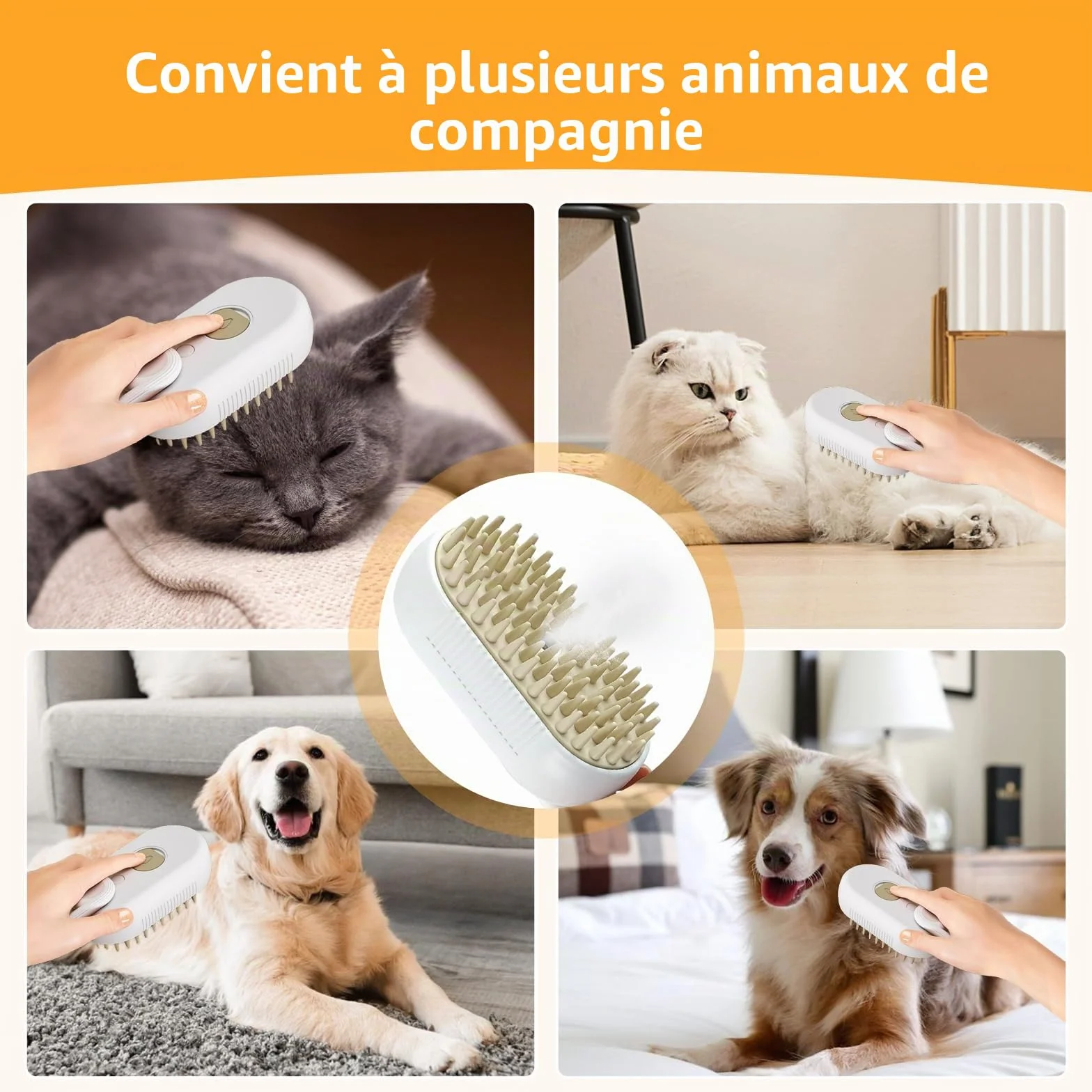 Brosse à vapeur 3 en 1 pour chats et chiens, peigne électrique de massage avec essence leave-in pour soin et épilation