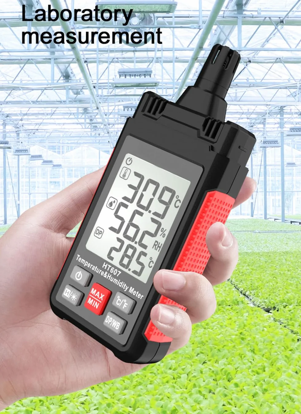 ThreeH Thermomètre hygromètre numérique à grand écran avec rétroéclairage LCD, humidité relative, point de rosée, thermomètre sphérique humide, maintien min. max
