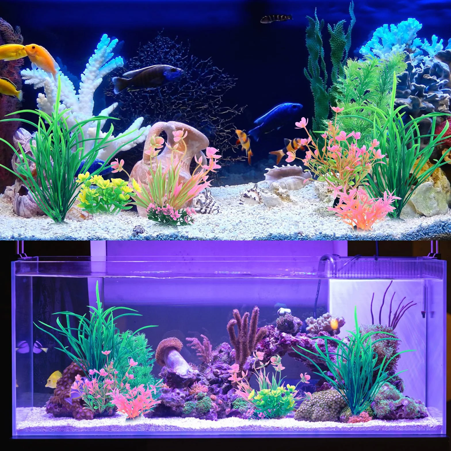 Lot de 11 décorations d'aquarium - Plantes en plastique - Accessoires de décoration