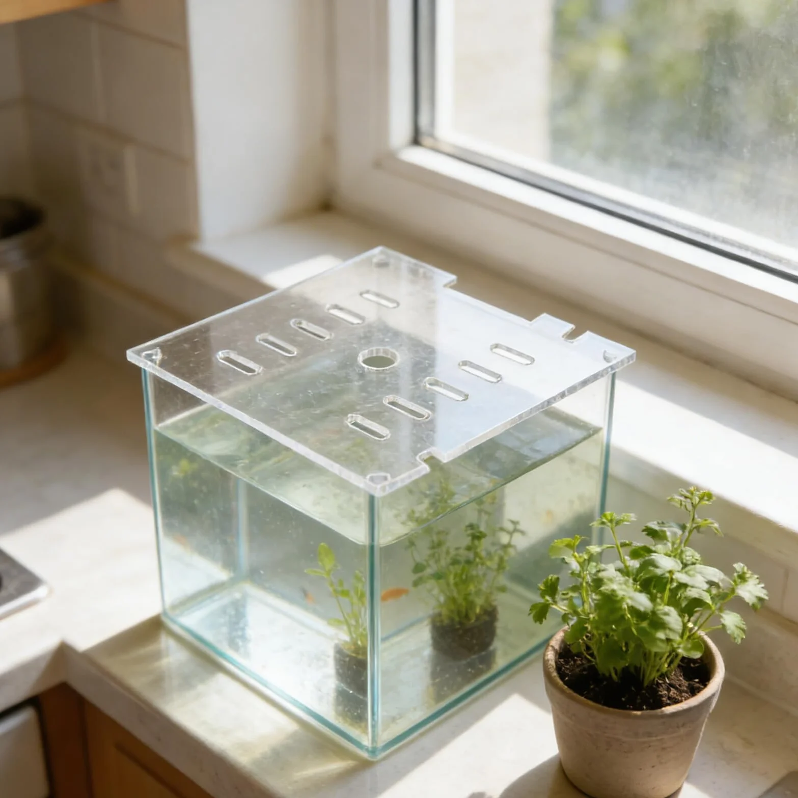 ARTIBETTER Couvercle en Acrylique Transparent 20x20 Cm pour Aquarium, Protection Anti-Saut Carré avec Grille
