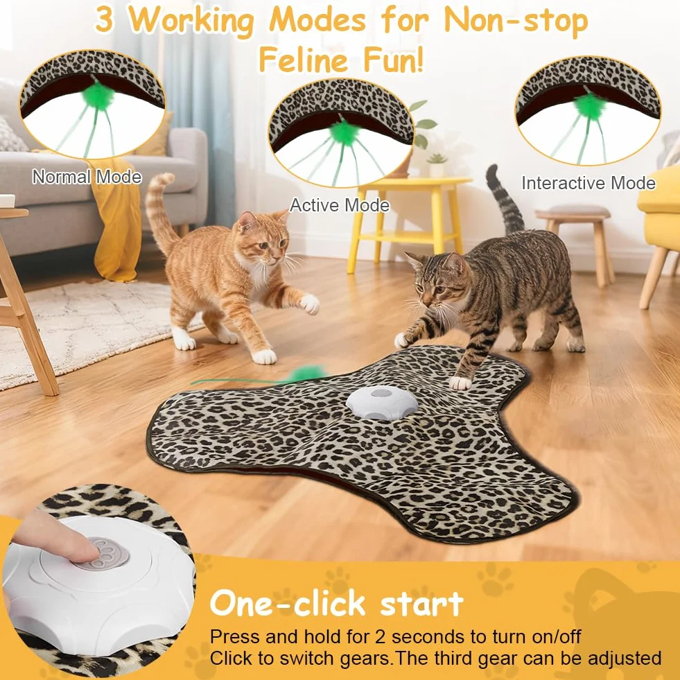 AUYAO Jouet Interactif pour Chat avec Plumes et Bruit de Souris, Rechargeable Silencieux Automatique