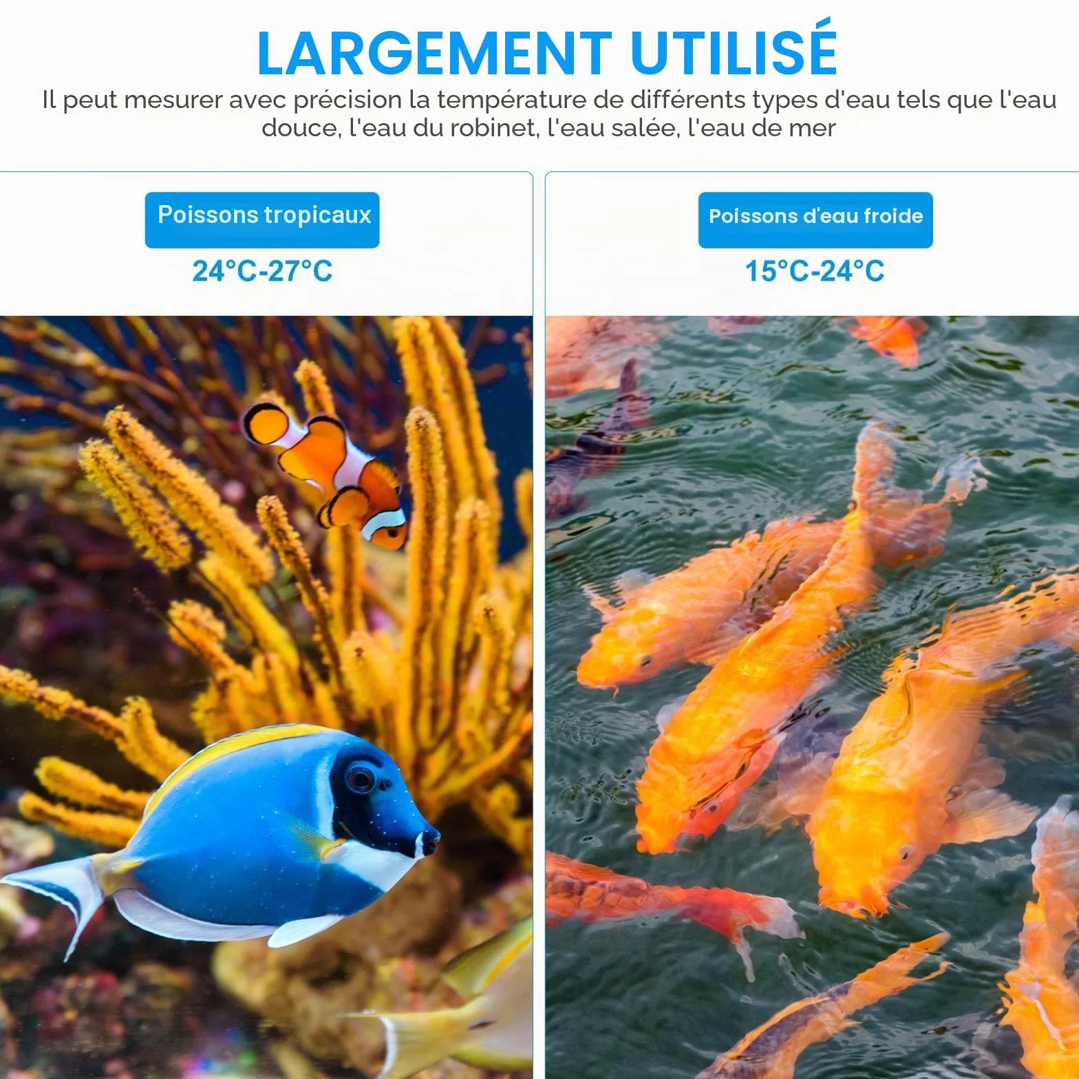 Brifit Thermomètre Aquarium Numérique avec Ecran Tactile LED, Sans Fil pour Eau Douce et Marine