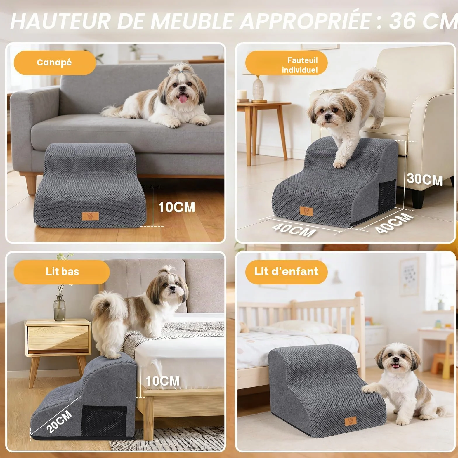Escalier pour Chiens et Chats 2 Marches, Rampe pour Animaux en Mousse Haute Densité avec Couvercle Amovible