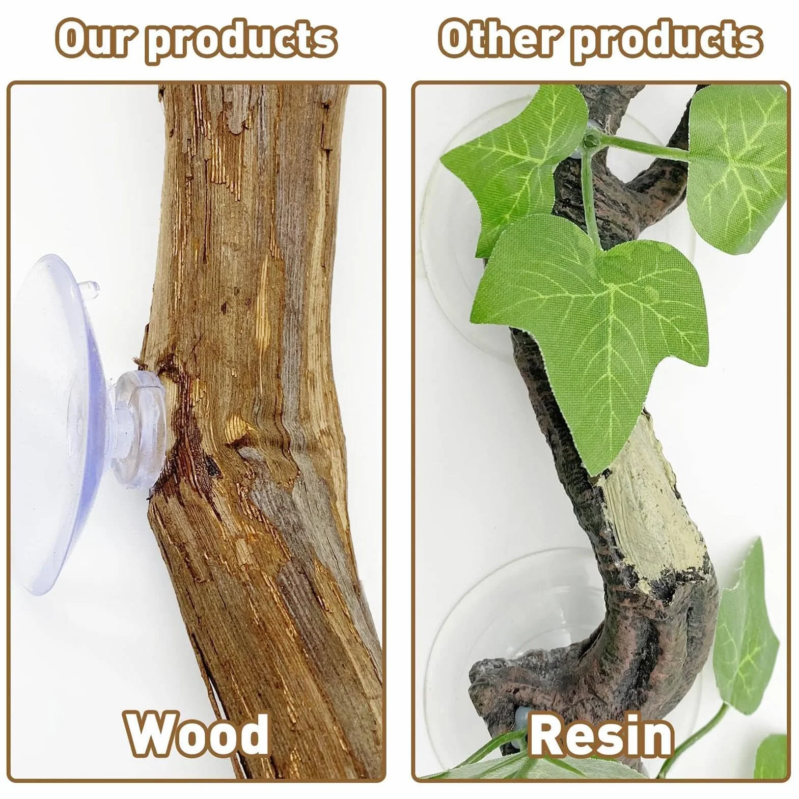 Branches en bois naturel pour reptile, ornement de tronc d'arbre antidérapant pour serpent lézard gecko