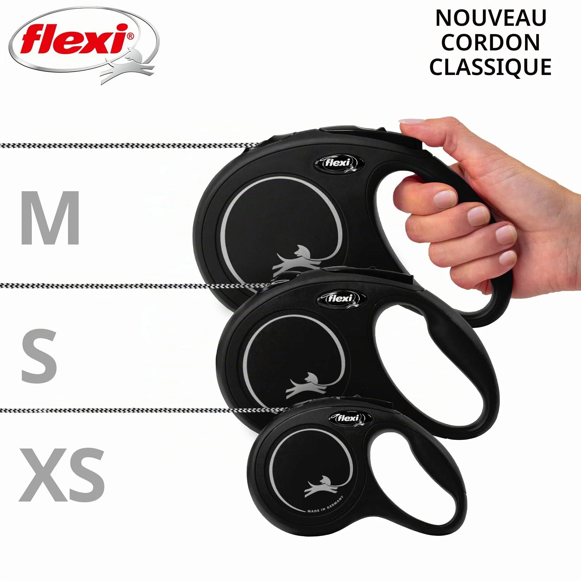 flexi® Classic S Laisse rétractable 8 m pour chiens jusqu'à 12 kg Noir