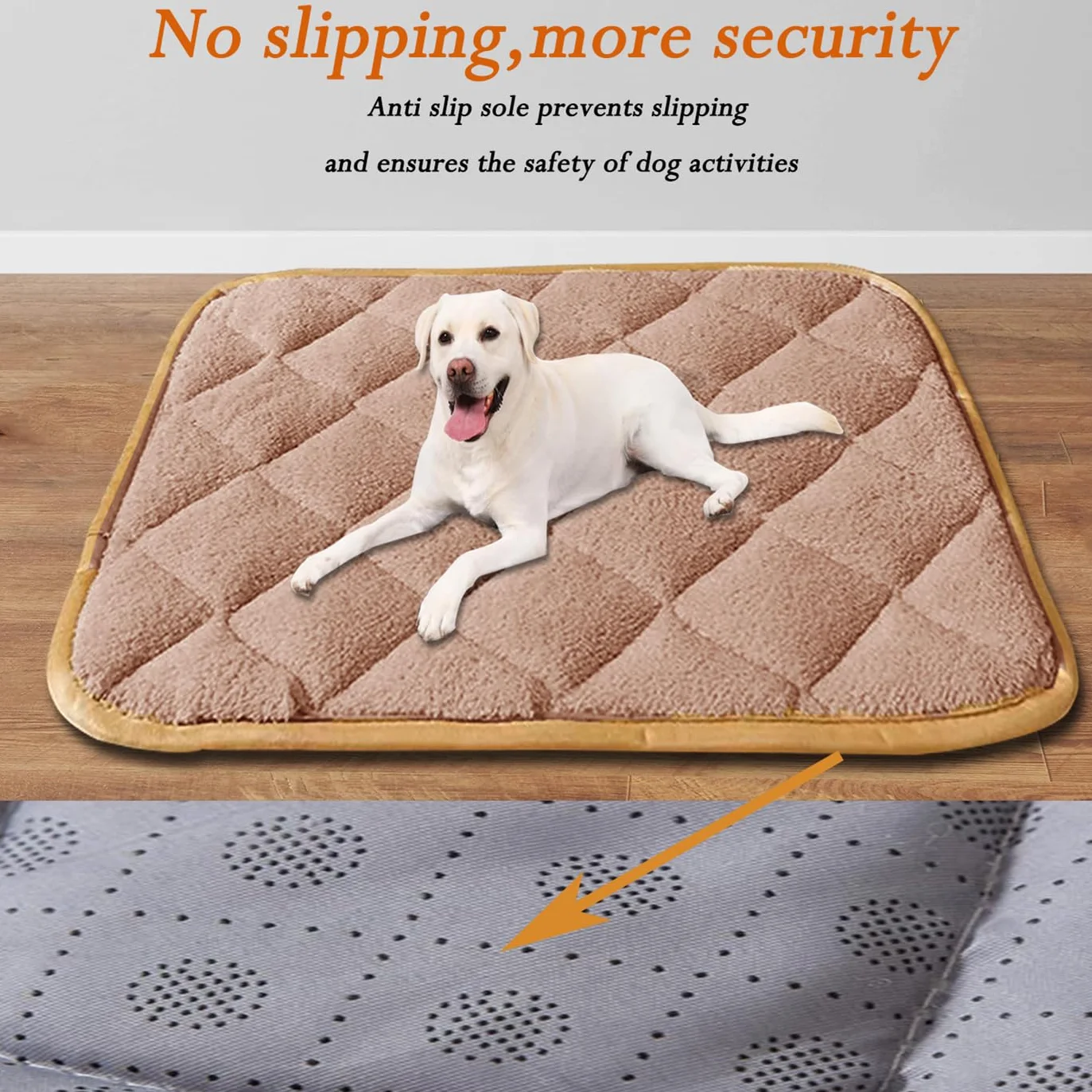 Grand lit antidérapant pour animaux de compagnie, tapis lavable, doux et chaud, matelas luxueux de cage pour chiens grande taille (gris, 84 x 57 cm)