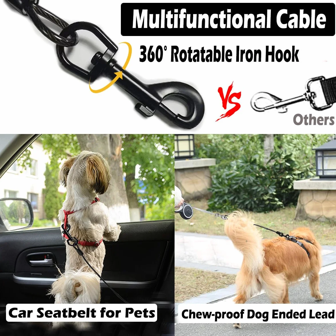 Lot de 2 Ceintures de sécurité pour Chien, câble en Acier résistant à la Mastication, Harnais de Voiture pour Chien, Laisse de câble de chaîne pour Chien, Harnais de véhicule, 70 cm