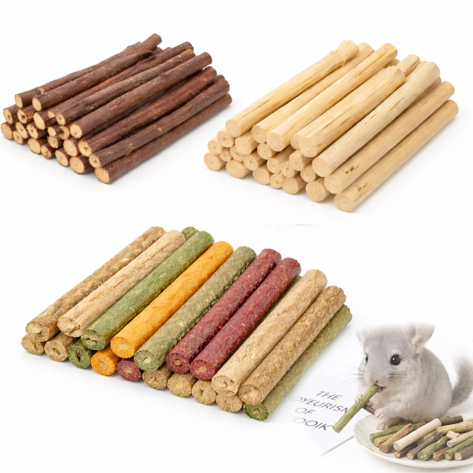 Baton de Pommier Foin Timothy Bambou Lapin 500g Naturelle Bâton de Dentition pour Animaux