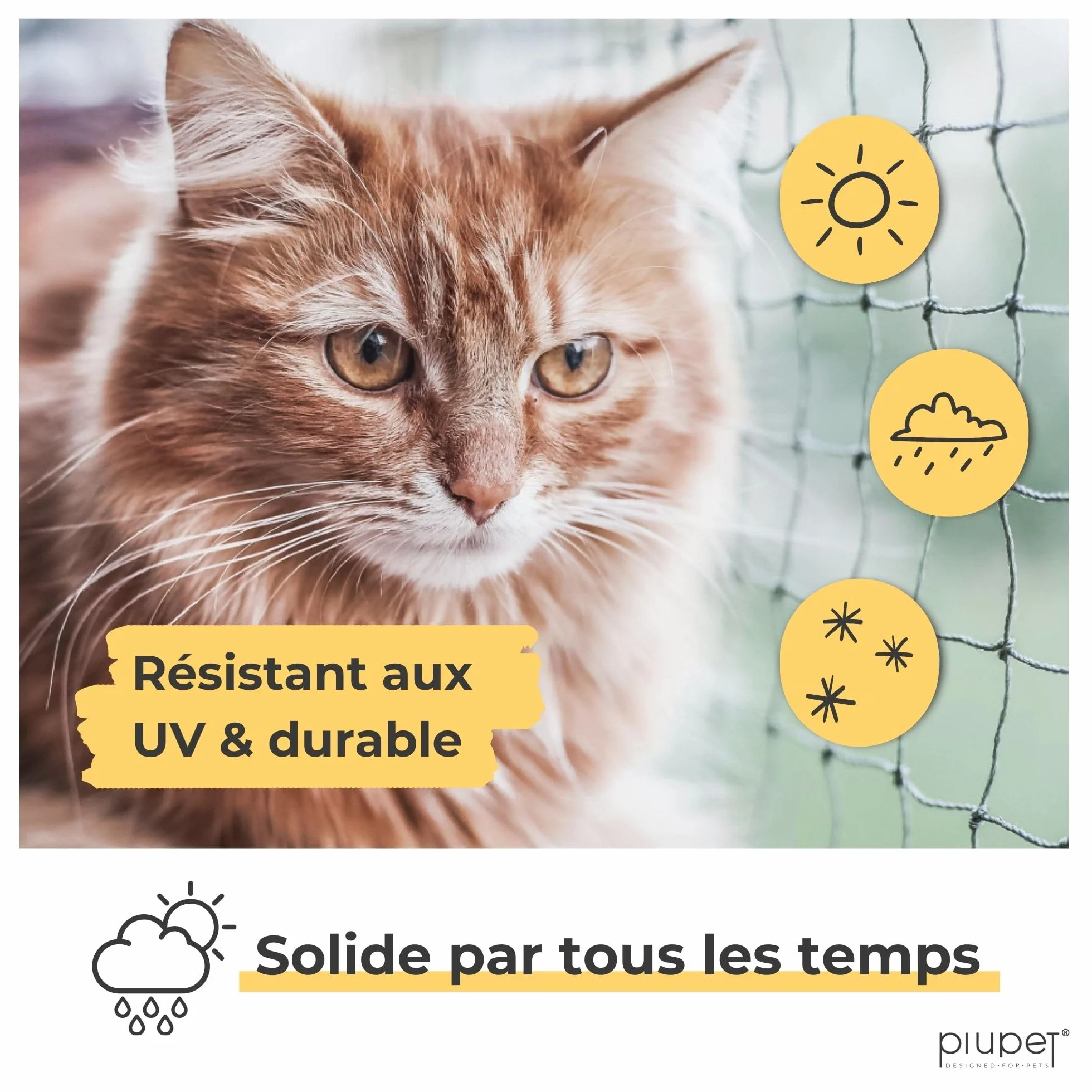 PiuPet® Filet pour Chat 4x3m renforcé avec Corde de Fixation Protection Balcon