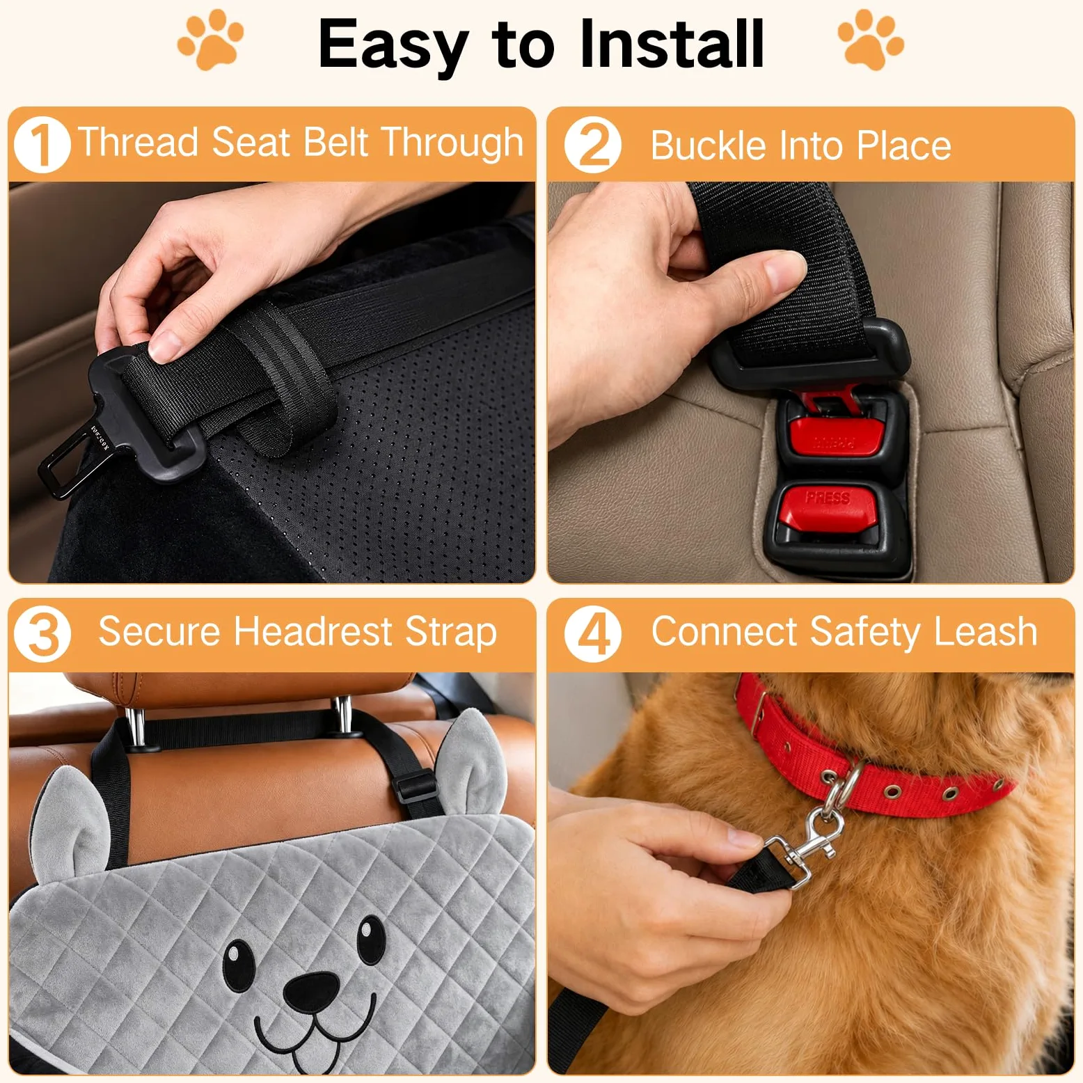 Siège Auto Grand Chien Jusqu’à 25 kg ou 2 Petits Chiens | Mousse Haute Densité, Peluche Ultra-Douce, Housse Amovible Lavable, 2 Sangles de Sécurité et Poches, pour Banquette Arrière