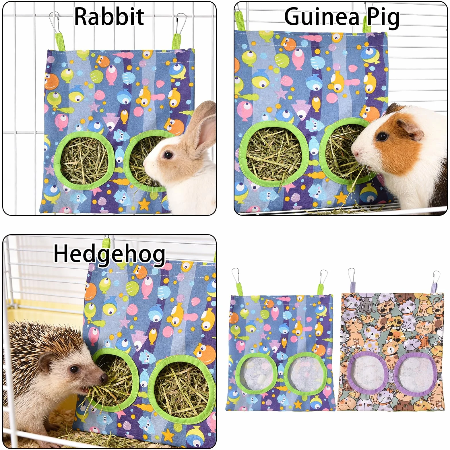 Sac à Foin pour Lapin, Distributeur de Foin Automatique pour Cochon d'Inde, Chinchilla, Hamster et Petits Animaux