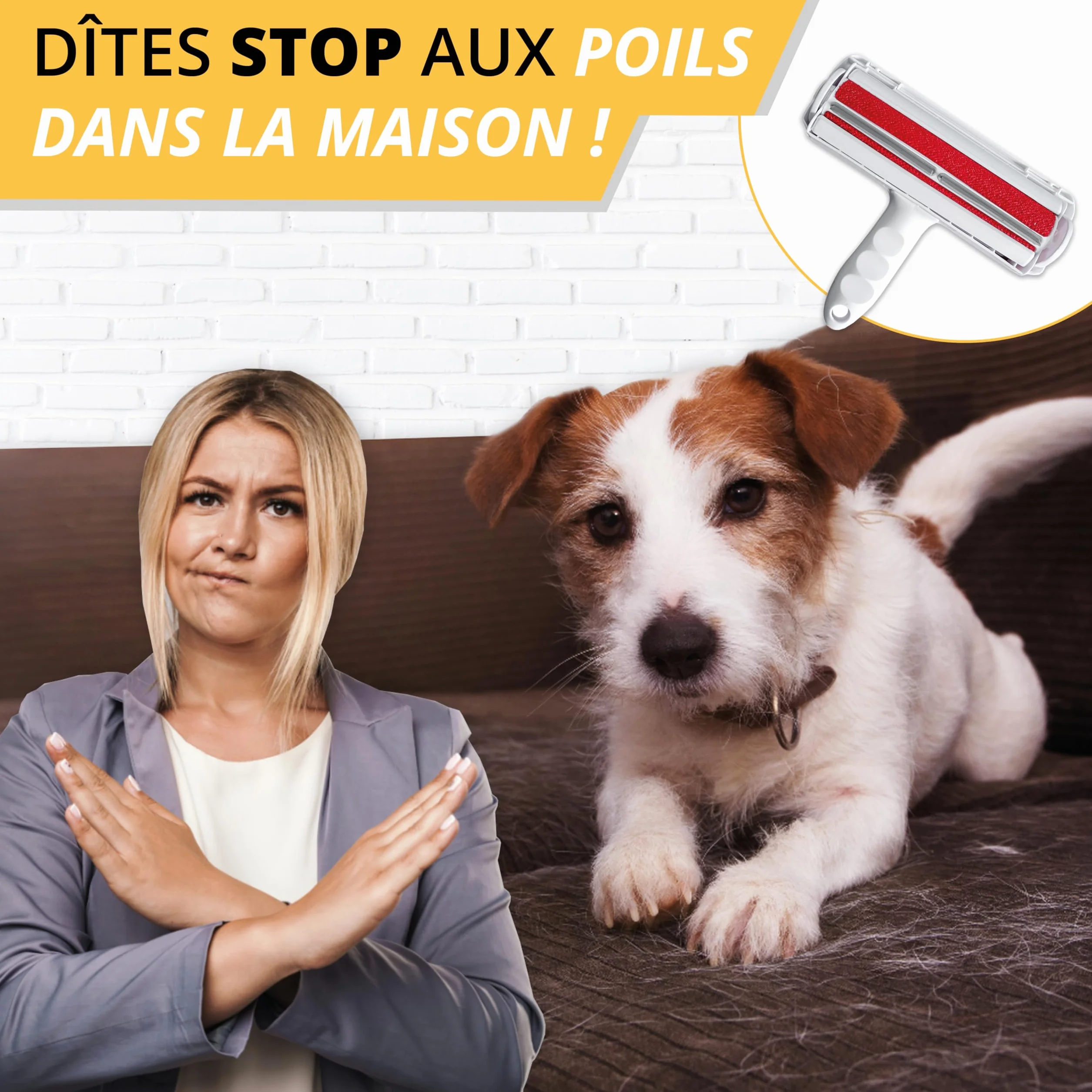 Brosse Anti-Poils Autonettoyante pour Chat et Chien - Rouleau Idéal pour Animaux
