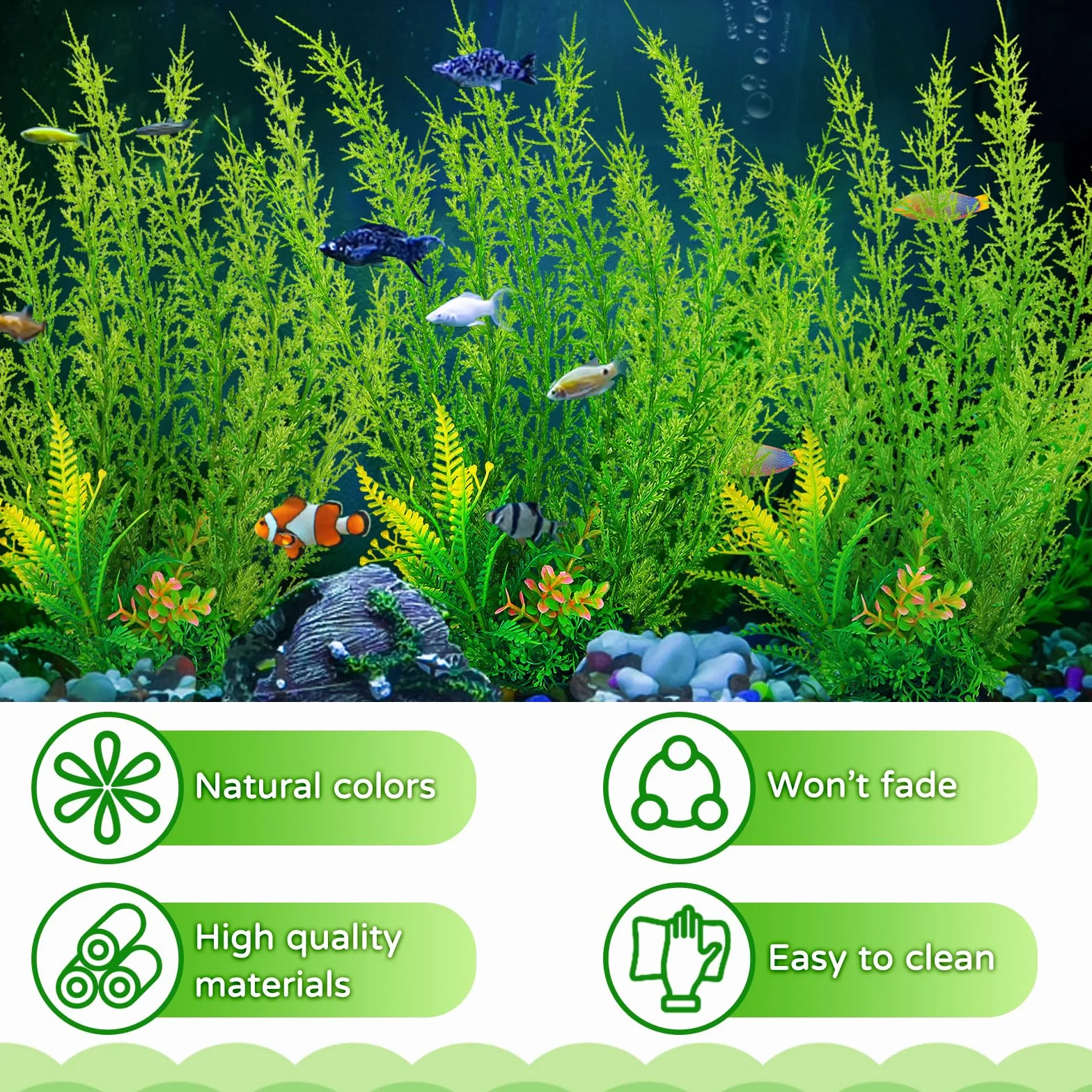 QUOZUO Accessoires pour aquarium - Grandes plantes vertes - 3 pièces