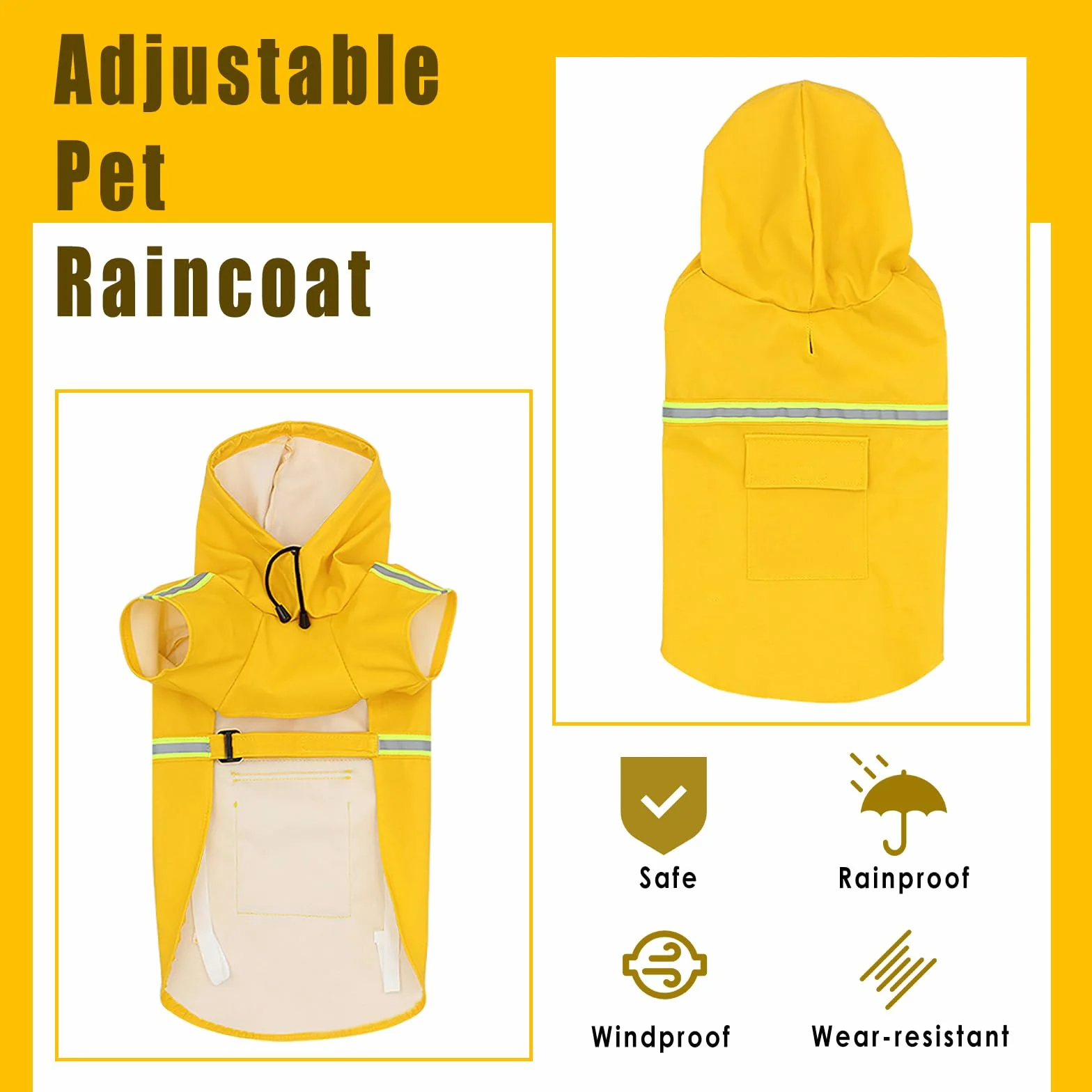 Imperméable Chien Grande Taille, Veste Imperméable pour Chien, Etanche et Coupe-Vent Manteaux Imperméables pour Chiens, Chiot Poncho de Pluie avec Bandes Réfléchissantes (Jaune, 4XL)