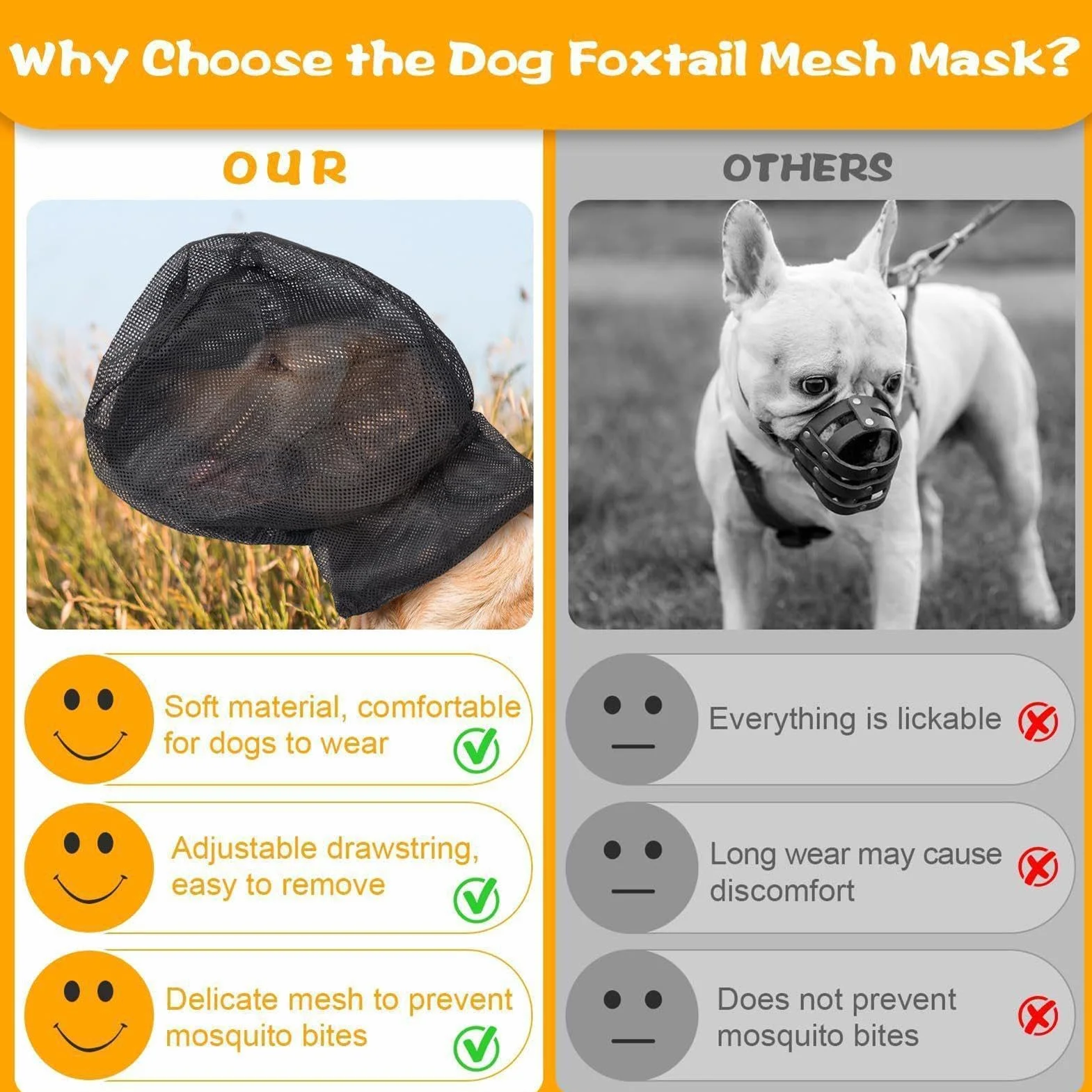 Protège-Museau pour Chien, Filet De Protection pour Tête De Chien, Masque De Protection Muselière Respirante Ajustable Protecteur en Mesh À Ajustement Sécurisé pour Races Petites Moyennes Et Grandes