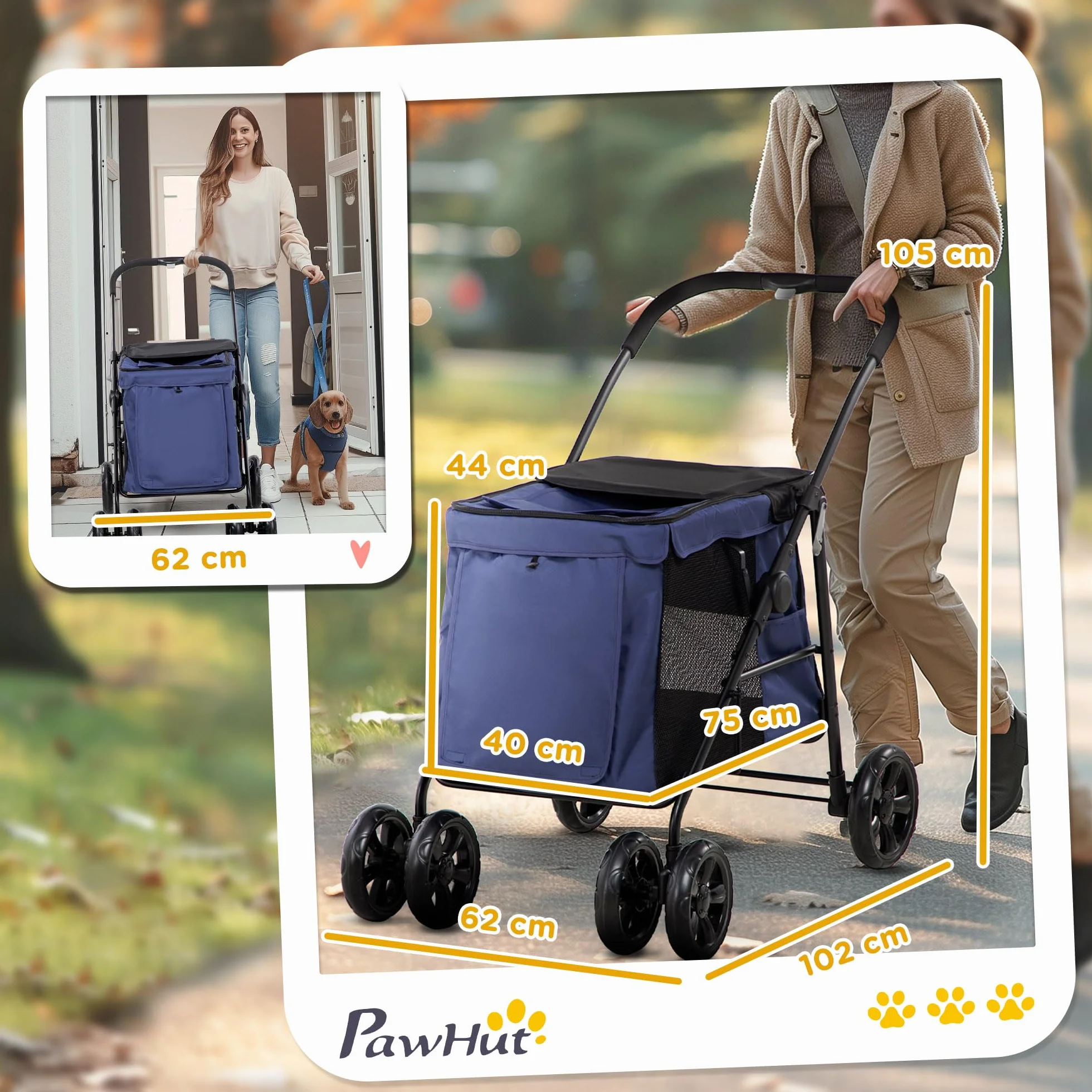 PawHut poussette pour chien pliable jusqu'à 20 kg avec coussin et poches