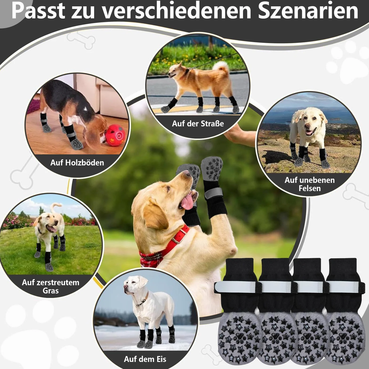 Chaussettes antidérapantes pour chien lot de 2 - Protection pattes chaleur fermeture réglable bande réfléchissante