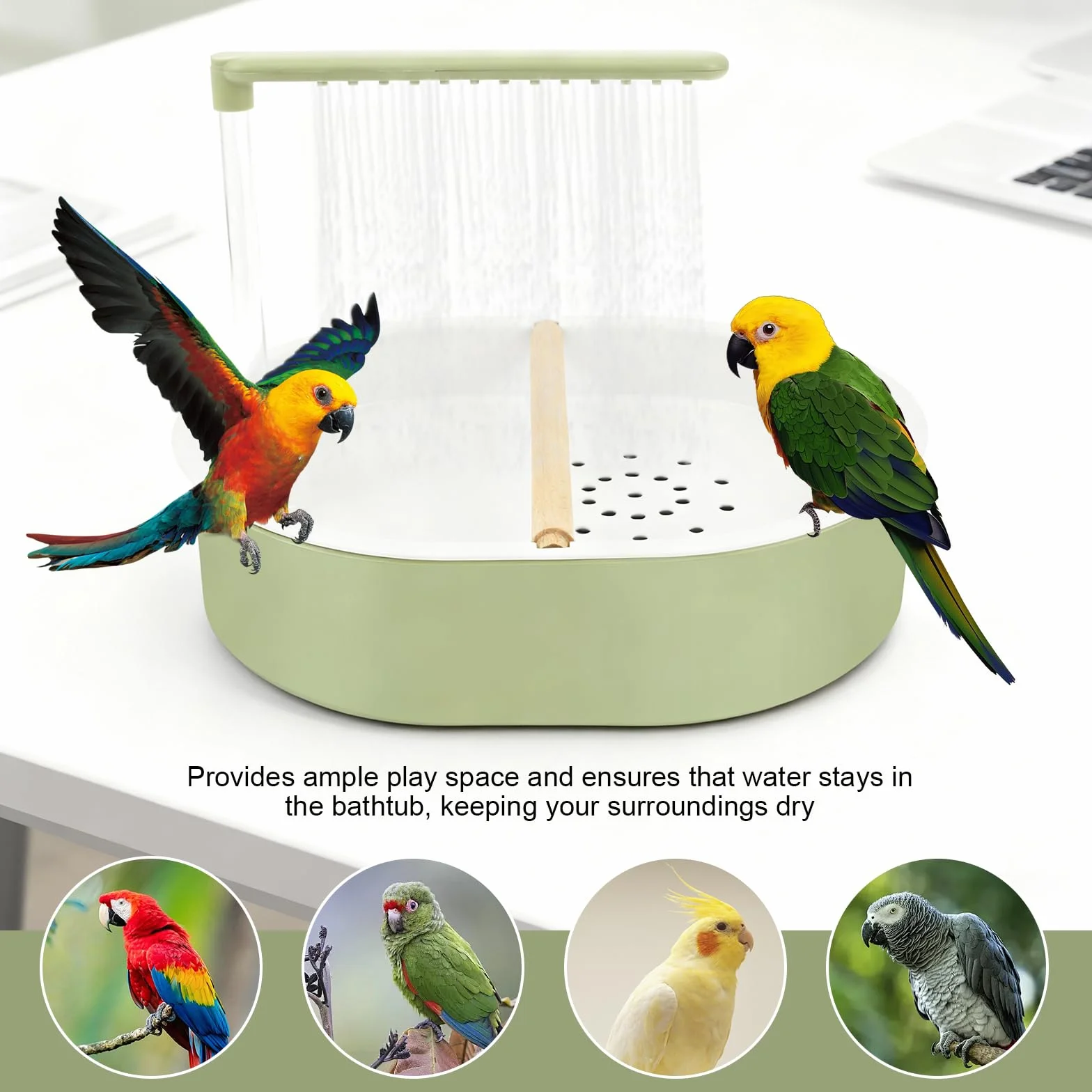 Bain d'oiseaux USB pour perruches, inséparables et aras (vert)