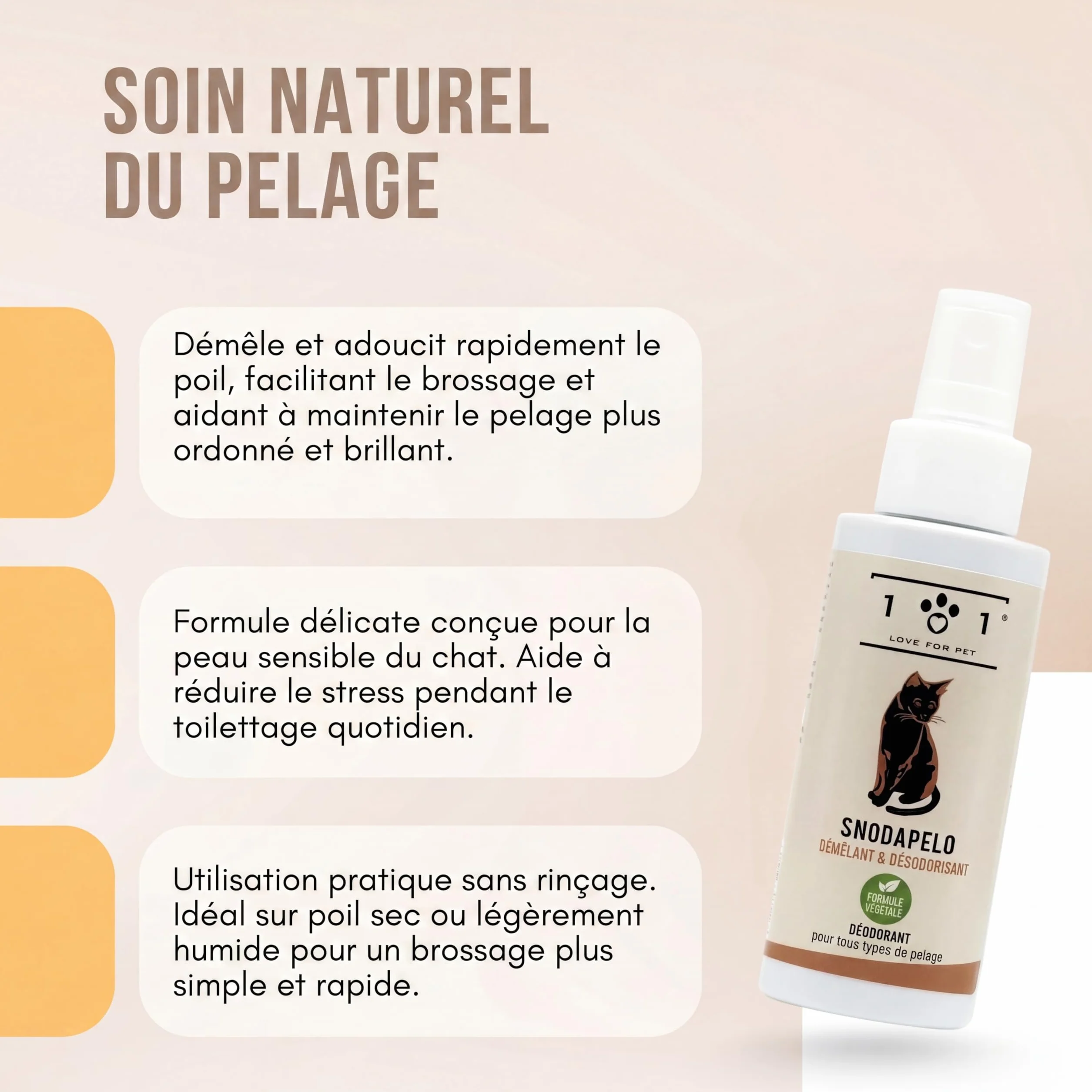 Spray Démêlant Chat 100ml Naturel Végétal sans Rinçage Poils Longs Courts