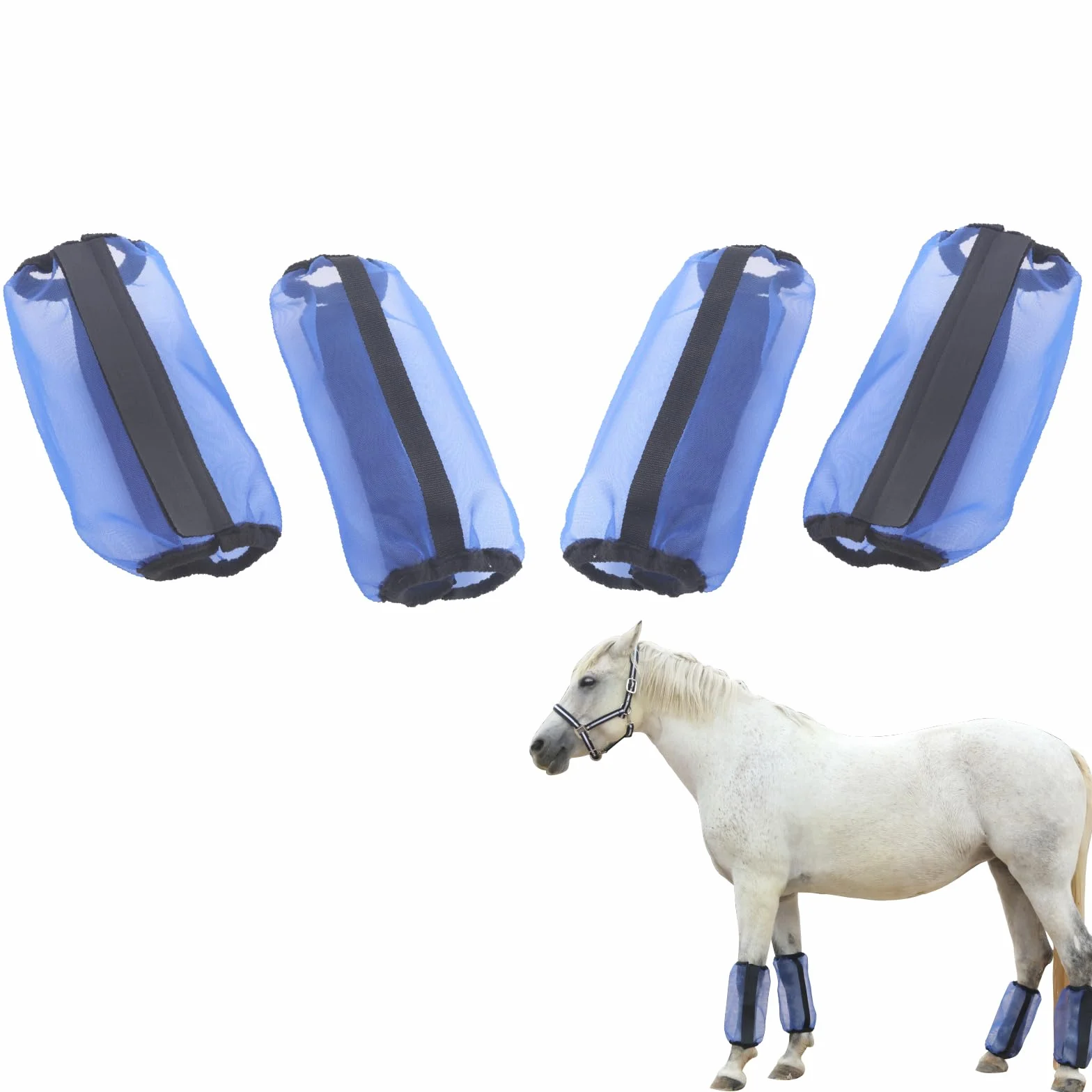 Guêtres pour Chevaux Lot de 4, Maille Ultra Légère Respirante, Antidérapantes, Bleu Royal