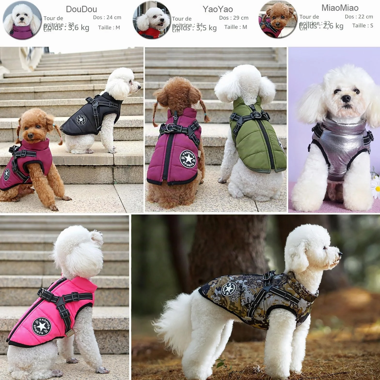 Gilet d'hiver pour chien avec harnais - Veste chaude extérieur pour chien