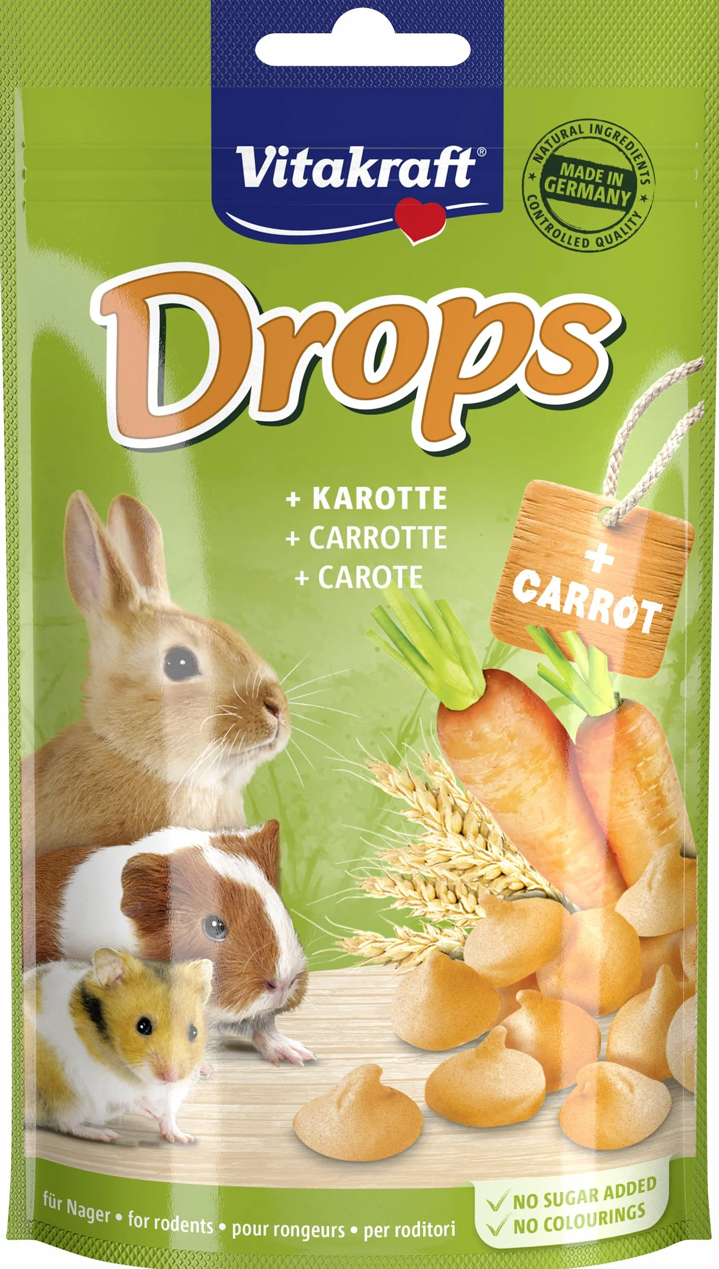 Vitakraft Drops - Friandise pour rongeurs à la Carotte - Recette sans Sucre ajouté (1 x 75g)