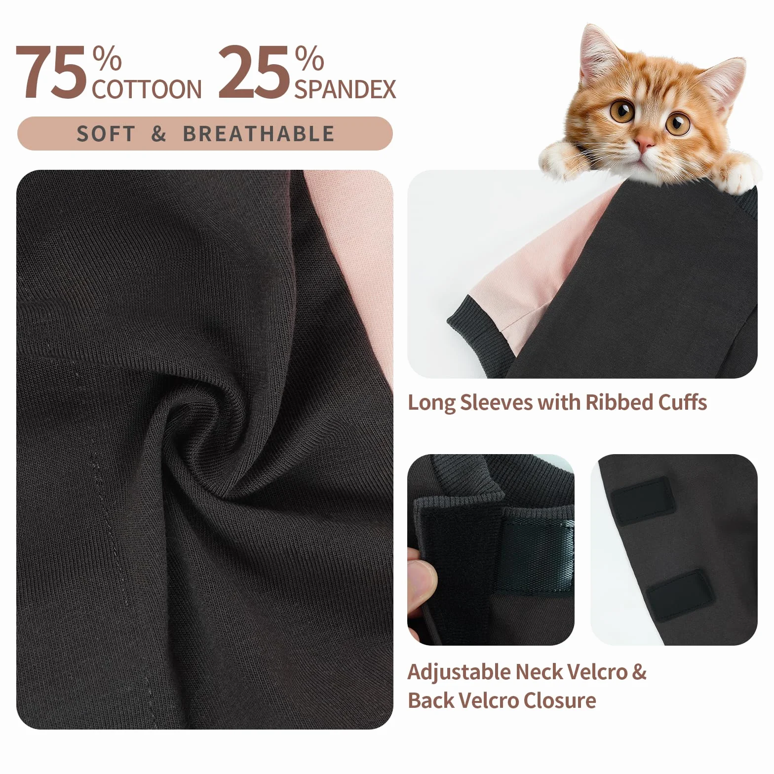 Body Chat Anti Léchage Coton Doux Élastique Vêtement Protection Plaies Abdominales Manches Longues Rose poudré XL