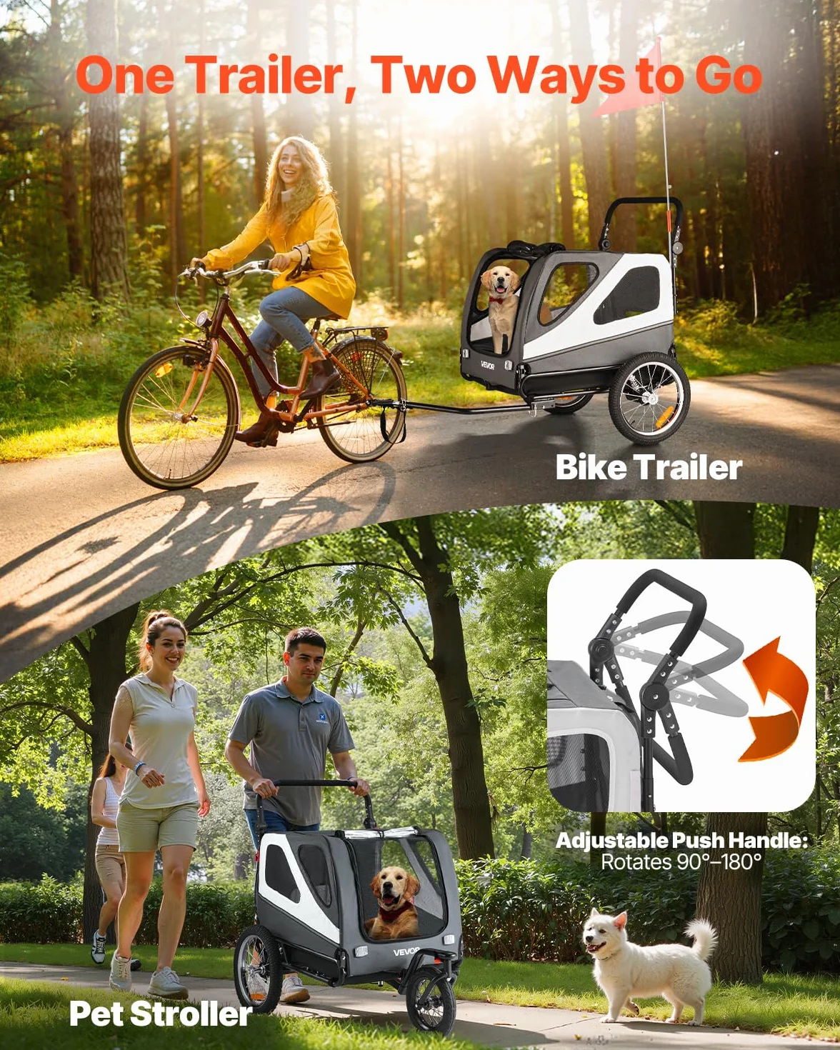 VEVOR Remorque de Vélo Chien Pliable avec Roues à Dégagement Rapide, Coupleur Universel