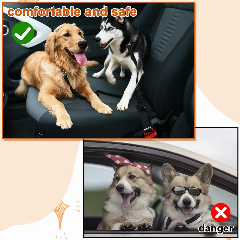 Ceinture Sécurité Chien Voiture 2 en 1 52-75 cm, Laisse Élastique Double Extrémité Réfléchissante Réglable