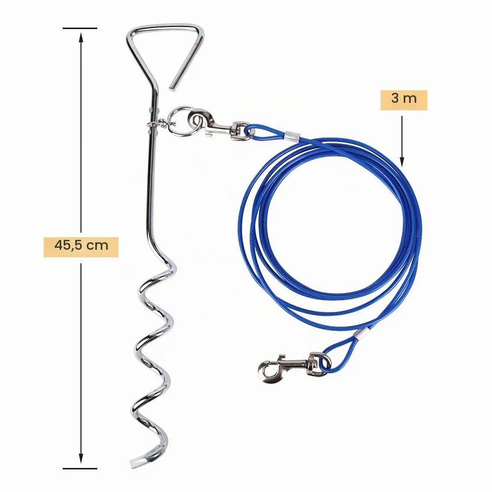 Câble Attache Chien Piquet Acier Inoxydable 3M 5M 10M 360° Laisse Spirale Extérieur Jardin Camping Alliage Zinc Pas Rouille