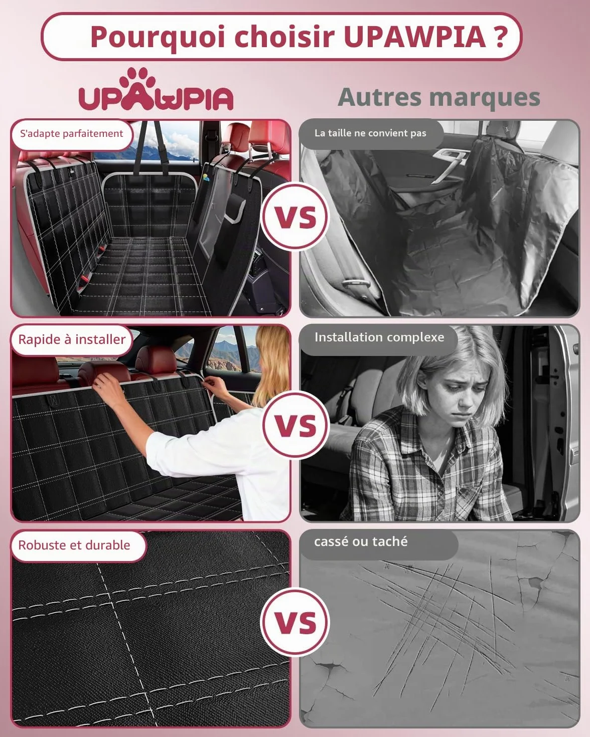 Protection Voiture Chien Siege Arriere Imperméable Antidérapante Housse Voiture Chien avec Fenêtre en Filet Protege Siege Voiture Chien, Convient à la Plupart des Voitures SUV et Camions