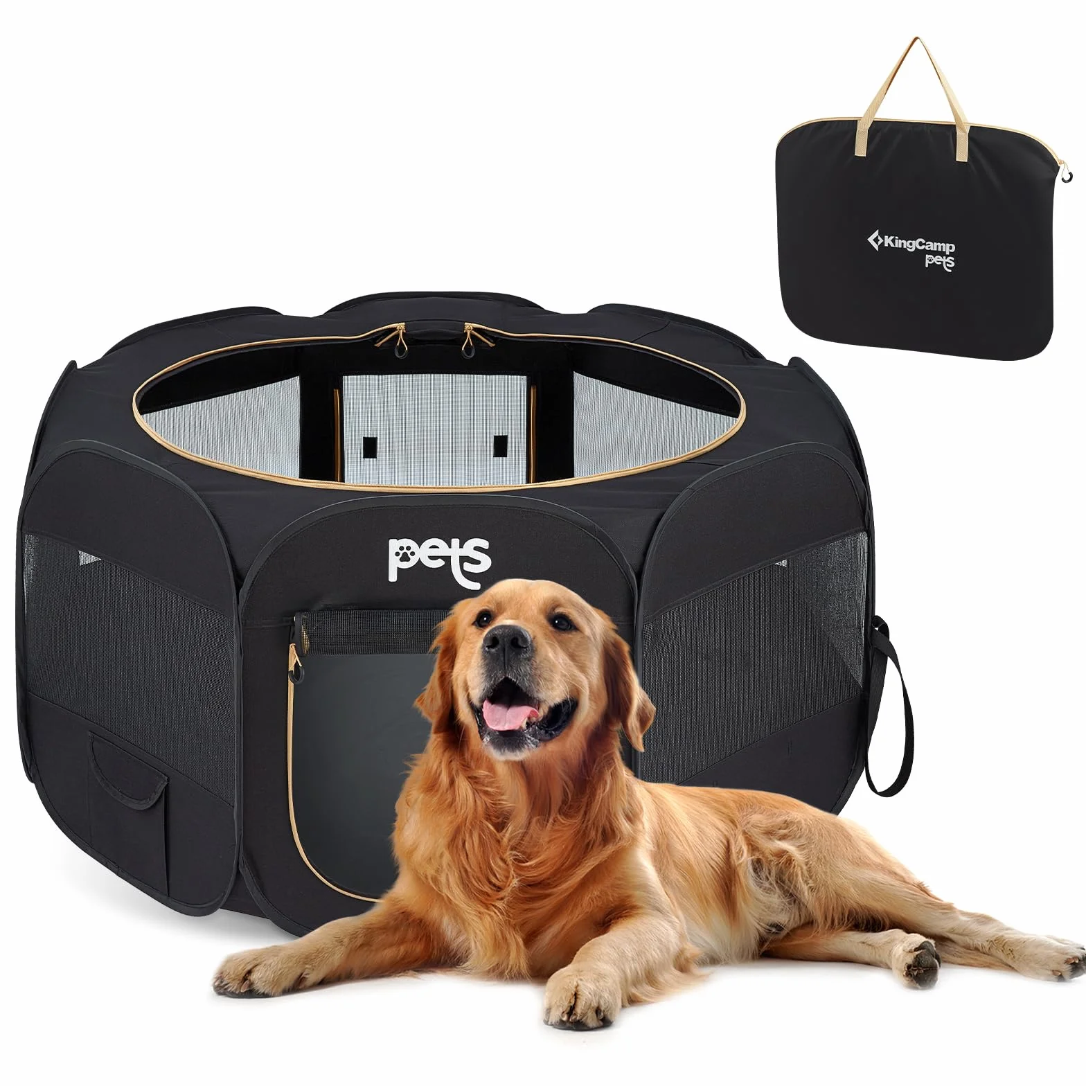 KingCamp Parc Pliable pour Chien Chat Chaton Enclos Respirant Oxford Résistant à l'Eau Portable avec Sac de Transport