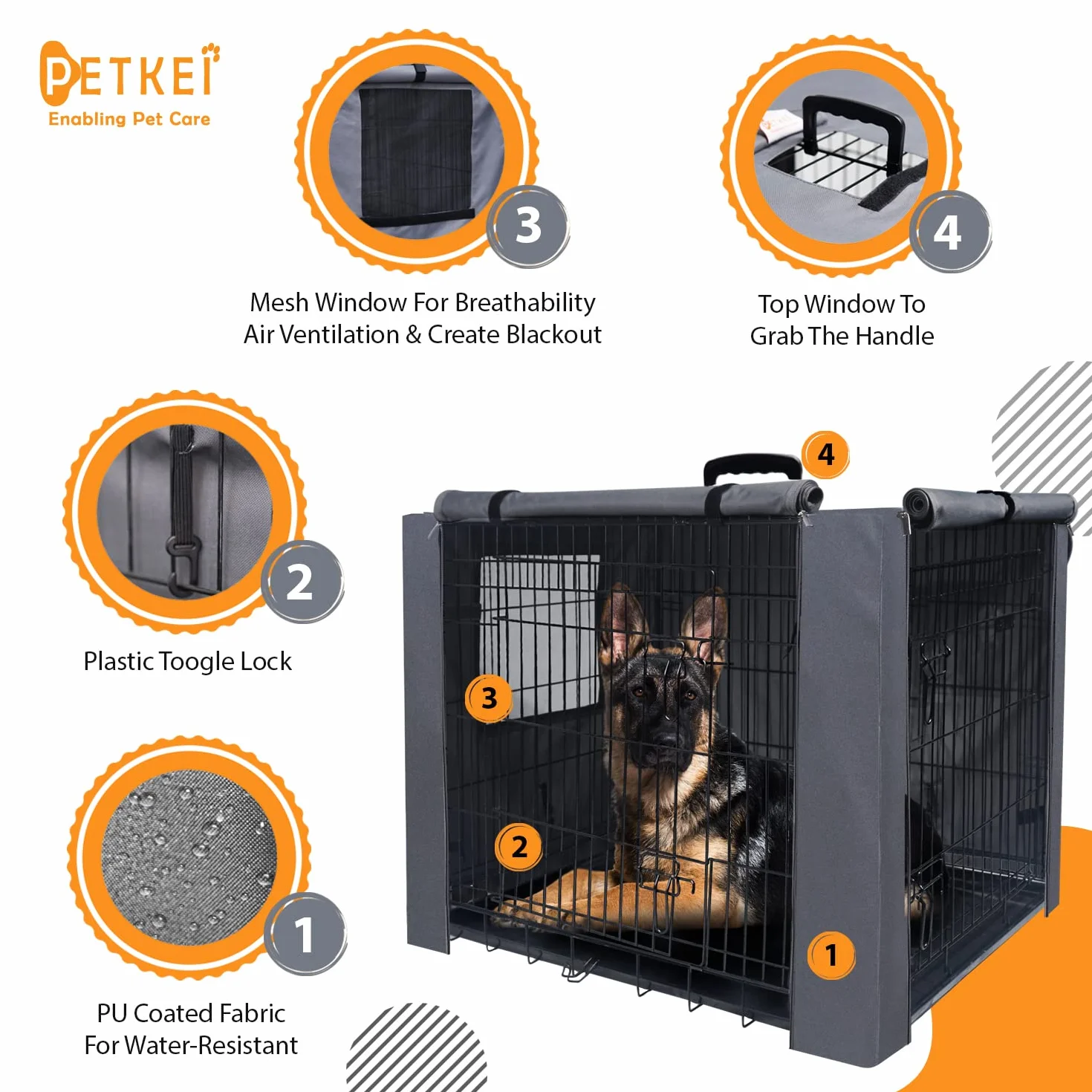Grande housse de cage pour chien en polyester durable avec revêtement polyuréthane pour cage 1 et 2 portes